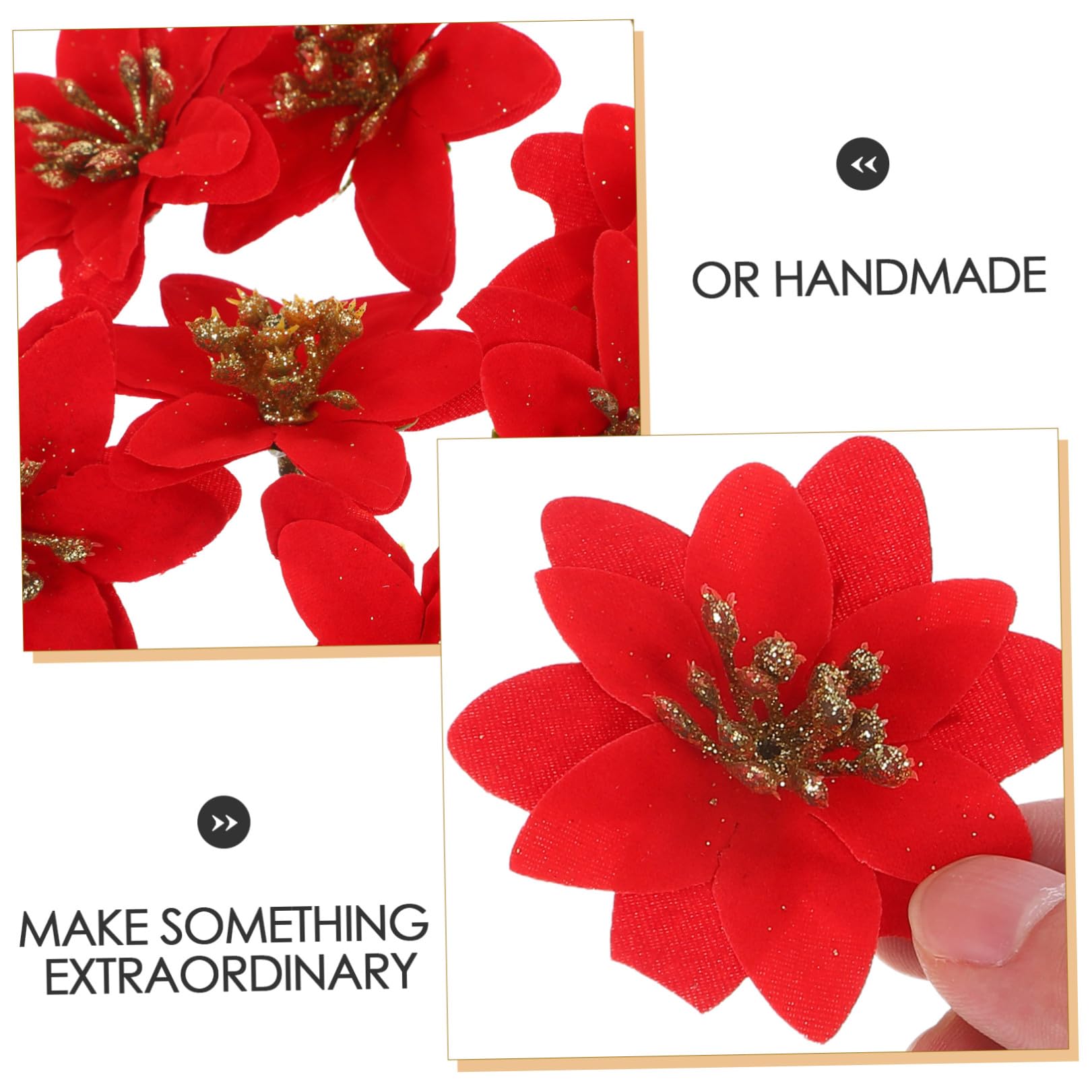 Zerodeko Flores Artificiales Rojas Hechas de Plástico y Tela con Lentejuelas para 10 Piezas Ideales para Arreglos y Manualidades para Decoración Navideña