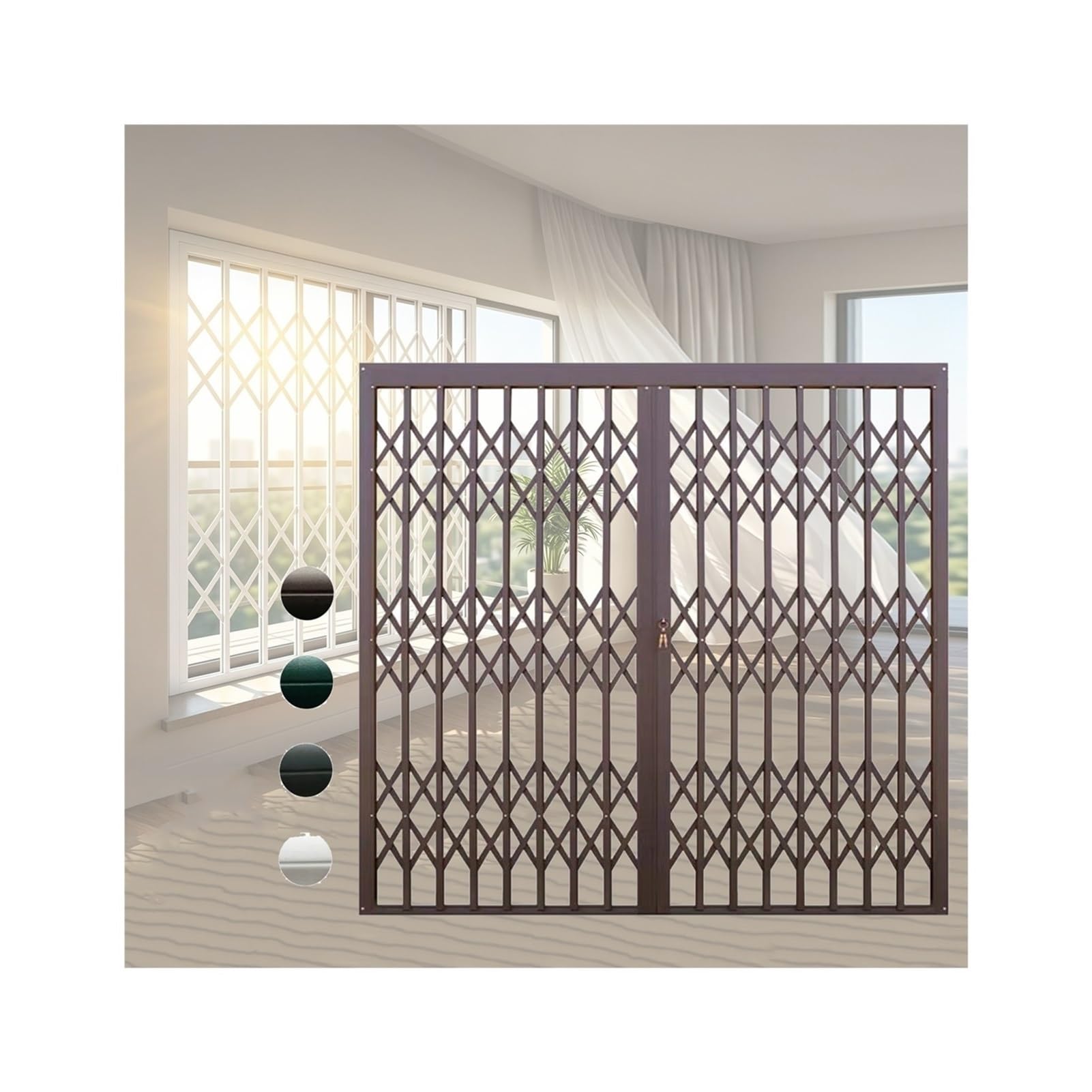 Reja ventana exterior a medida con puerta extensible y riel de aluminio silencioso