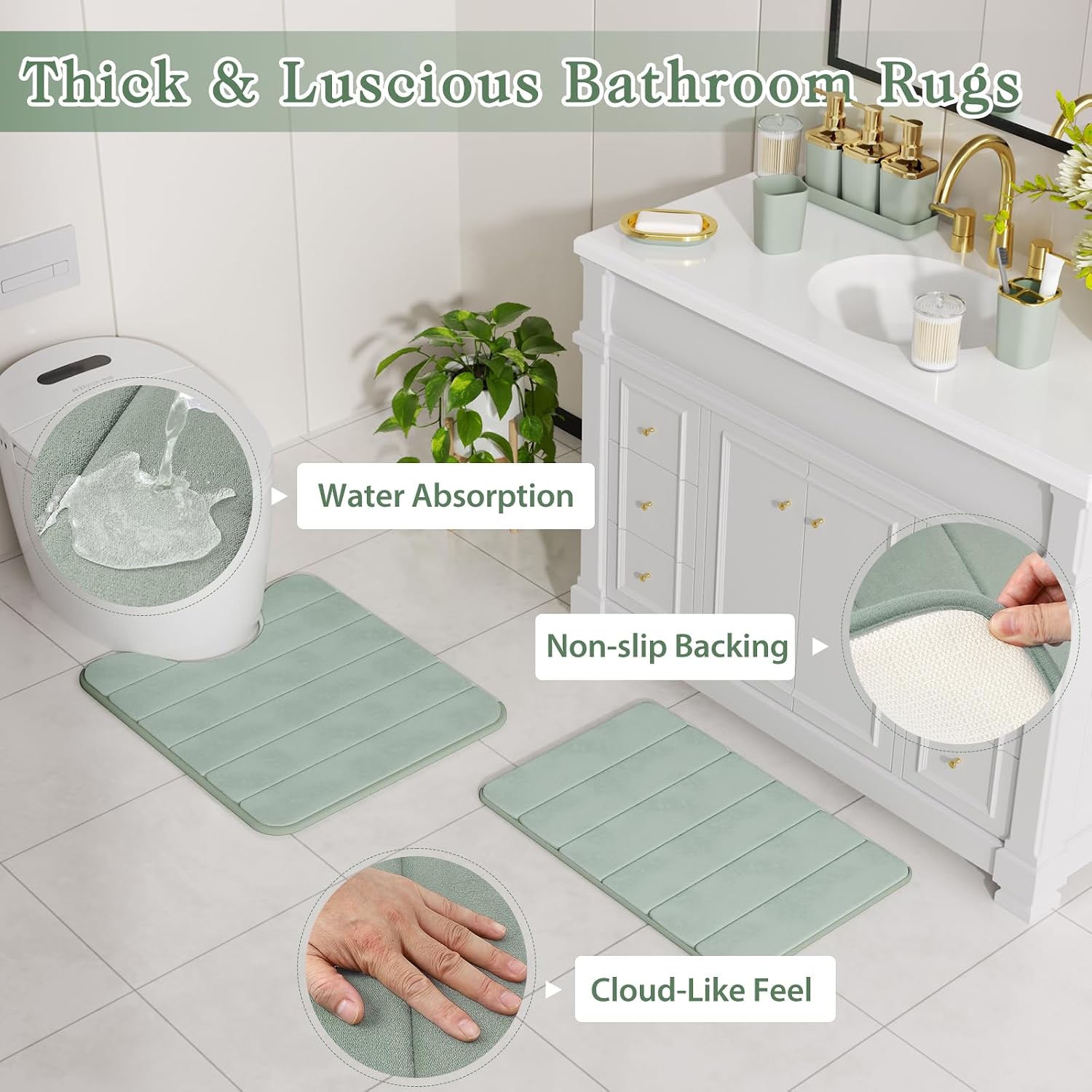 Bathroom Set - 26PC Bathroom Sets with Shower Curtain and Rugs, Bathroom Accessory Set, Sage Green Bathroom Set, Elegant Bathroom Accessories Set, Shower Curtain Set, Trash Can, Soap Dispenser