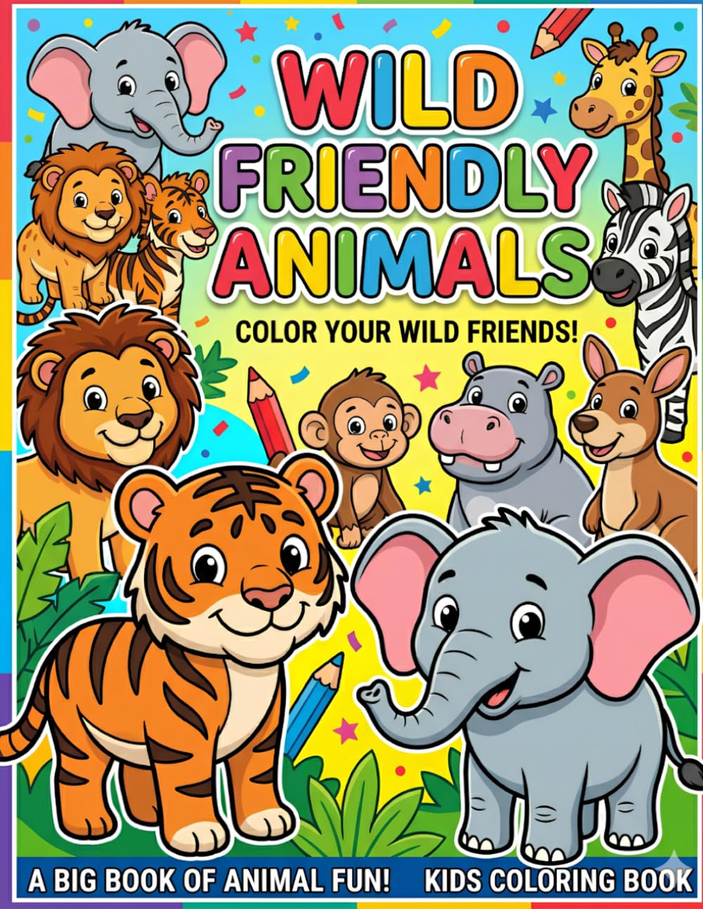 Wild Animals Coloring Book for Kids Ages 3-6: Fun and Easy Safari, Jungle, Forest, and Zoo Animal Coloring Pages for Toddlers and Preschoolers | Cute Wildlife Activity Book for Boys and Girls