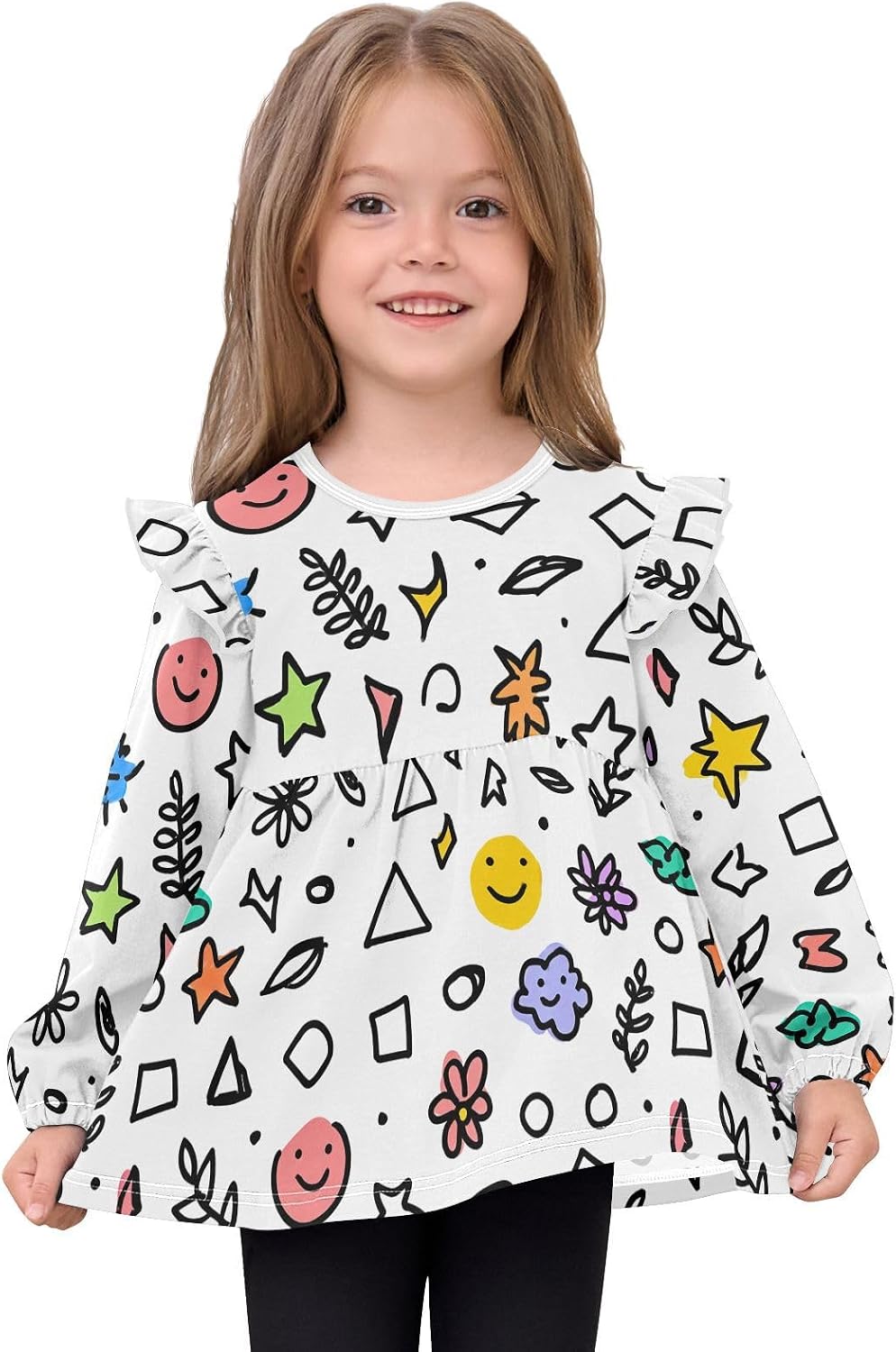 visesunny Toddler Clothes for Girls Simple Cute Patterns Long Sleeve Fall Shirts Cotton Top with Ruffle Collar