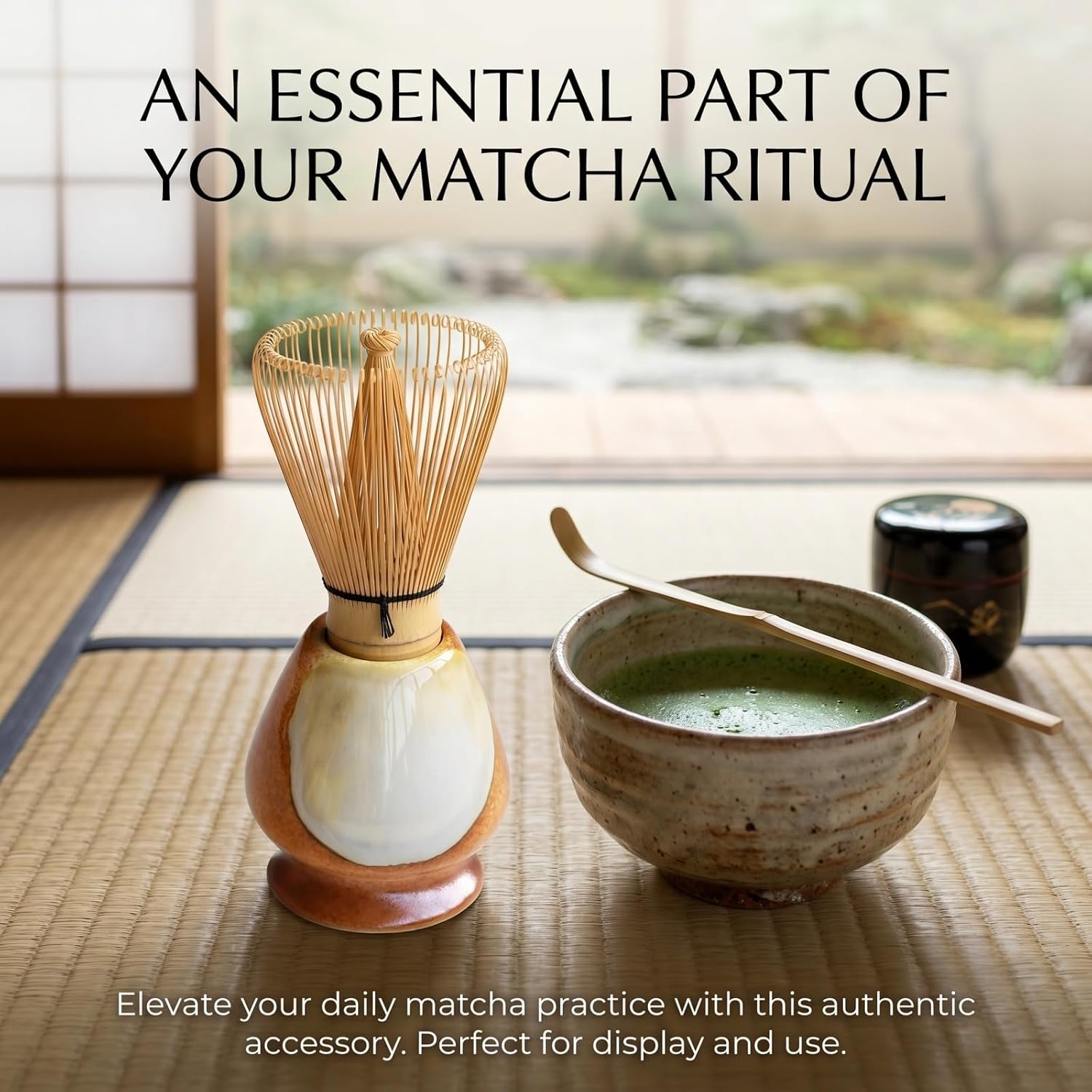 2.6 Inch Matcha Whisk Holder - Traditional Bamboo Matcha Whisk Chasen Stand, Japanese Tea Accessories - Brown Ceramic