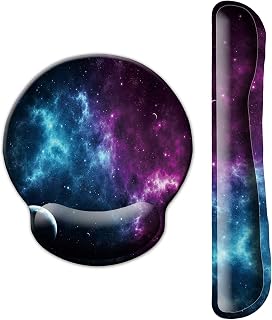 ITNRSIIET Gaming Mouse Mat with Wrist Support, Wrist Support Keyboard and Mouse Pad with Wrist Rest Set, Ergonomic Mousepad Smooth Waterproof Lycra Surface, Non Slip PU Base, Contrast Nebula