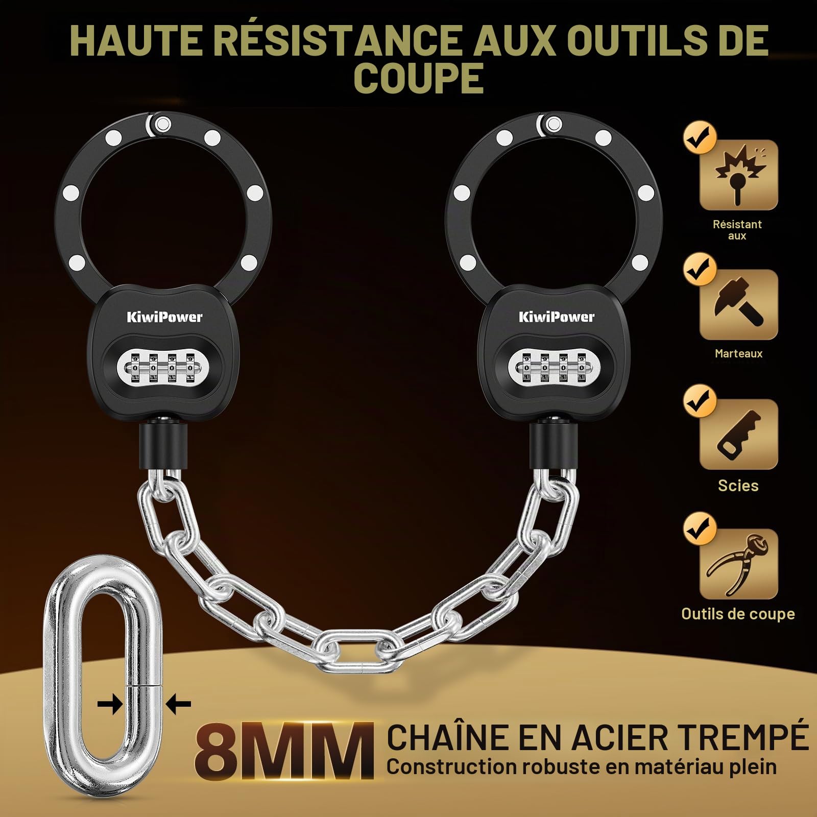 Antivol pour scooter électrique avec serrure à combinaison, chaîne antivol de 90 cm avec sac, serrure à menottes pour scooter électrique et vélo, protection antivol sans clé