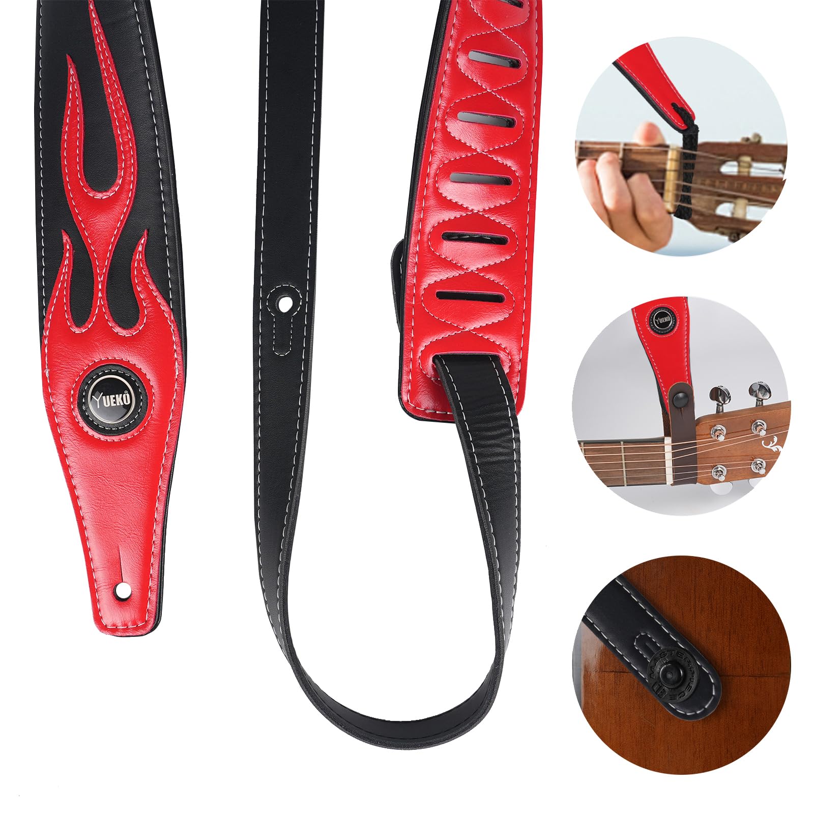 Gitarrengurt für E-Gitarre/Bass, cooles Lightning-Muster, Flamme