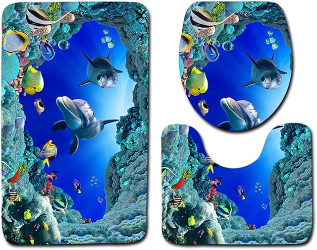 JMAHM 3 Piece Set Bath Mats Non Slip Bathroom Rug Mat Pedestal Mat Toilet Seat Cover Mat (Stone)