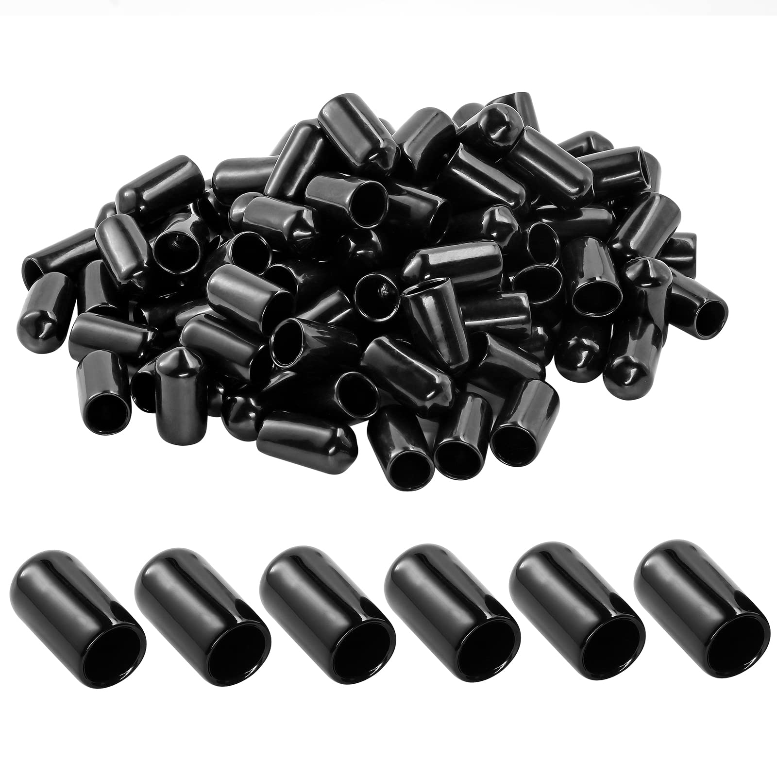 Jamiikury 120PCS Rubber End Caps 8mm ID Screw Thread Protectors, Vinyl Flexible End Caps Round Tube Bolt Cap (Black, 120PCS)