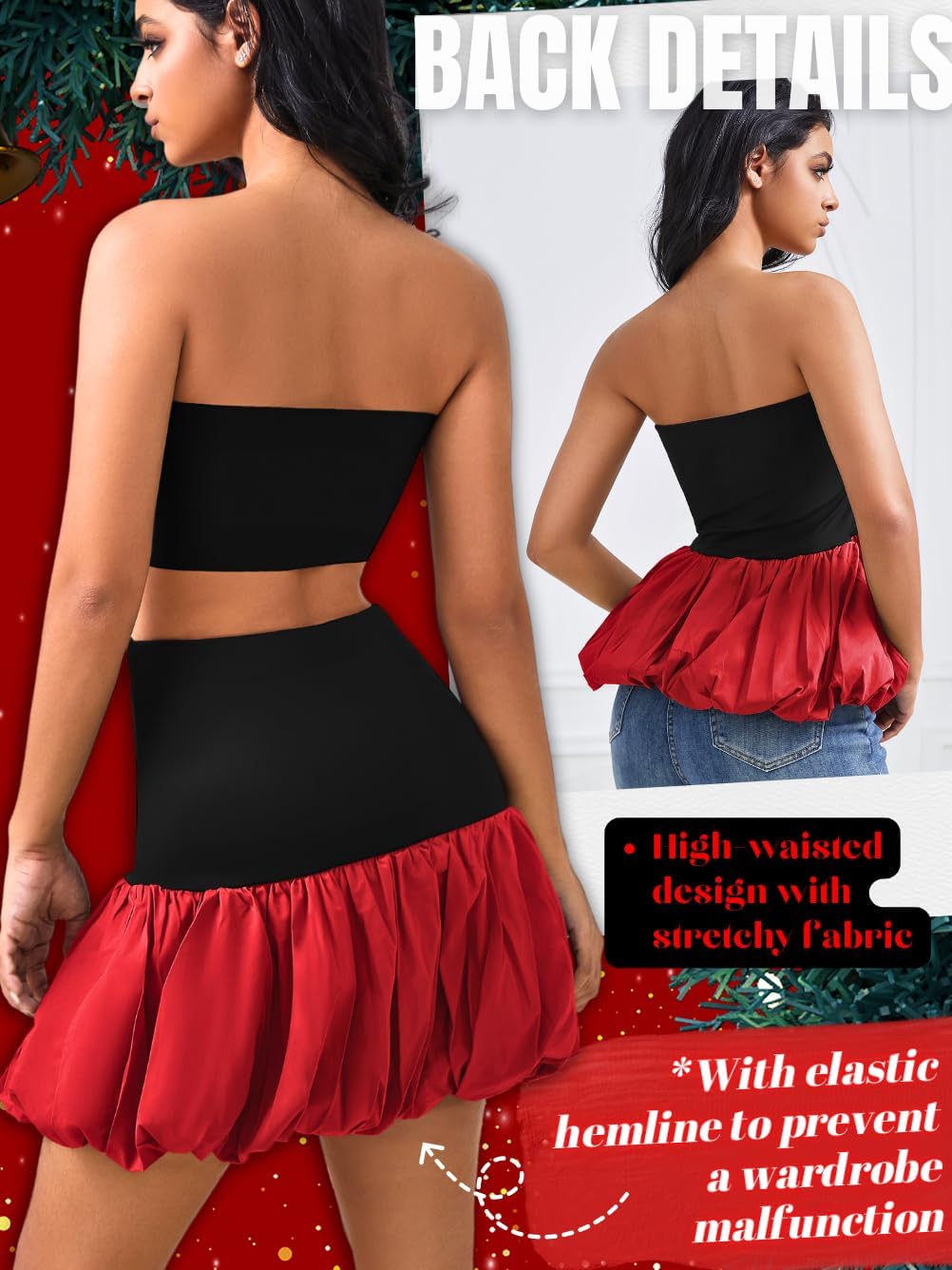 High Waisted Bubble Skirt, As Babydoll Tops, Mini Ruffle Skirts for Women, Mini Hem Tummy Control - Image 3