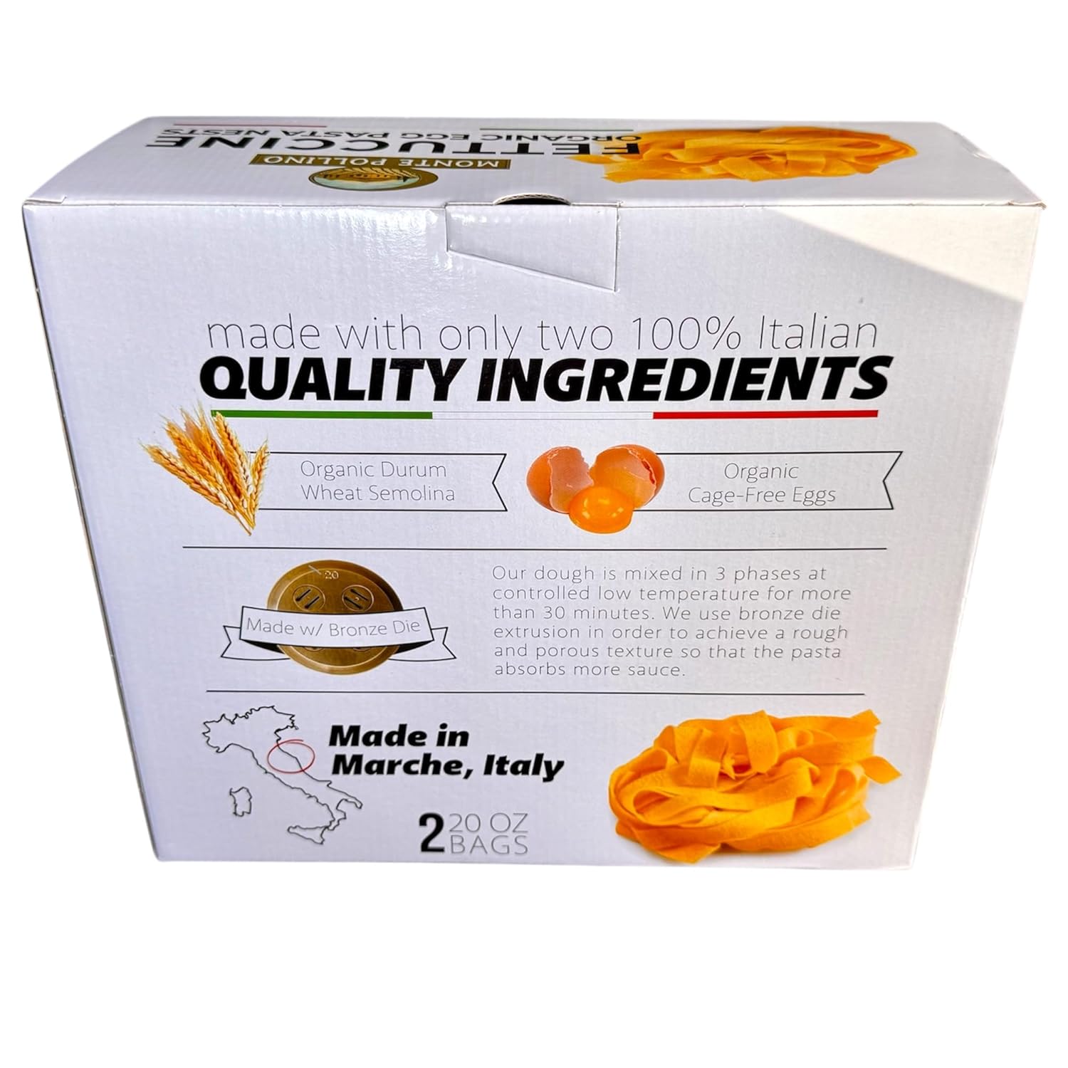 MONTE POLLINO Organic Egg Fettuccine Pasta Nests – Italian Imported Pasta, USDA Organic, Cage Free Egg Noodles, Authentic Italian Pasta, 2.5 lb