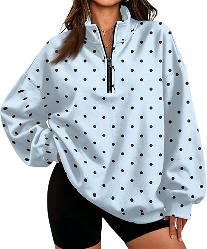 1/4 Zip Polka Dot Sweatshirt for Women Long Sleeve Quarter Zip Sweatshirts
