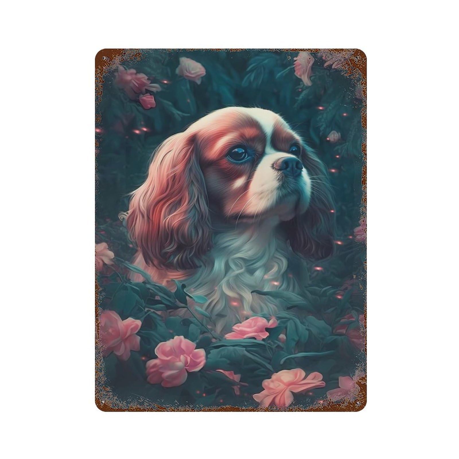 Garage Style Cavalier King Charles Span Aged Metal Wall Plaque 15.7"x11.8", Farmhouse Wall Decor for Bar And Workshop