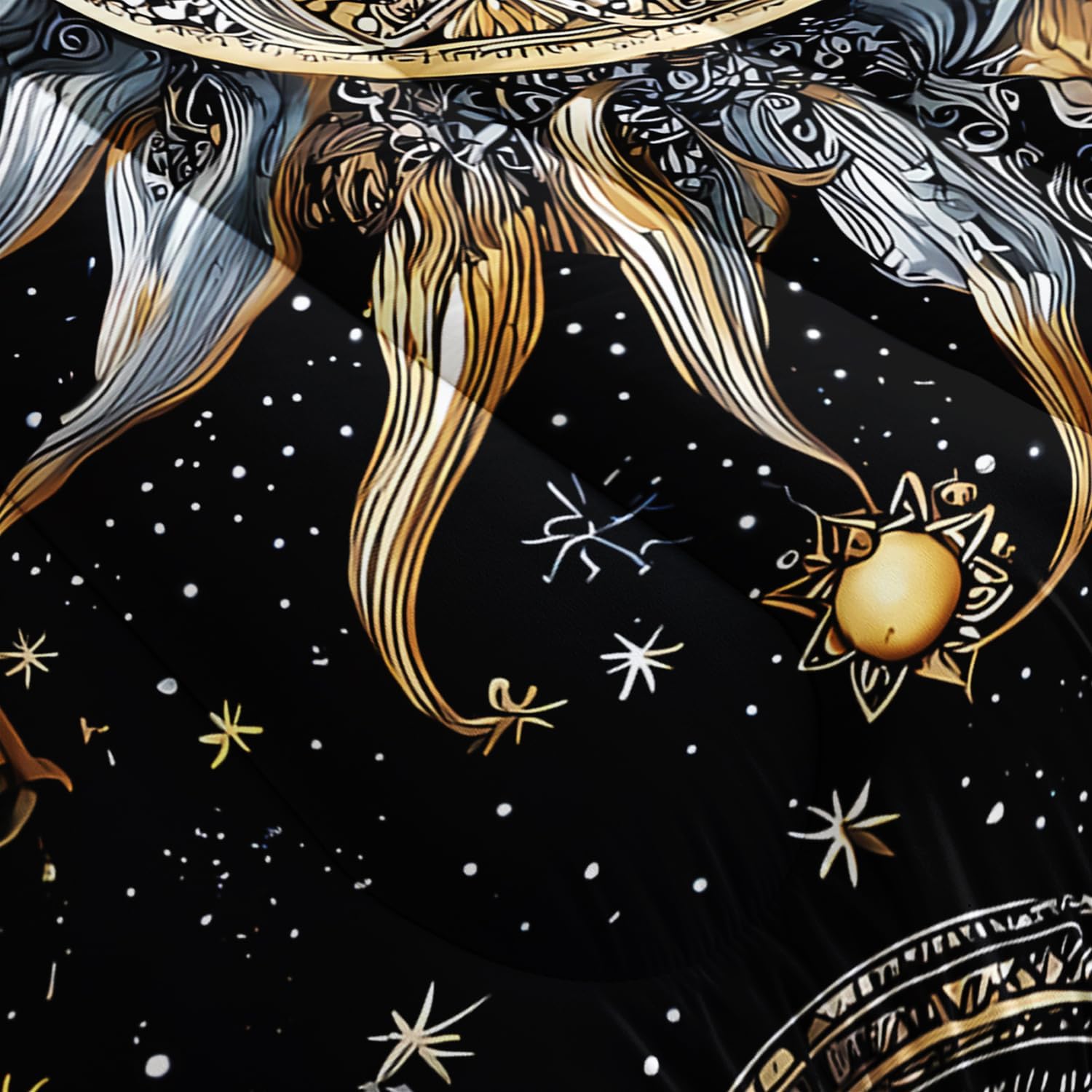 Sun Moon Star Comforter 3Pcs Queen Mystic Celestial Galaxy Night Starry Space Bedding Set for Kid Teen Girl Boy Adult Occult Crescent Psychedelic Quilt Bed Decor with 1 Comforter+2 Pillowcases - Image 5