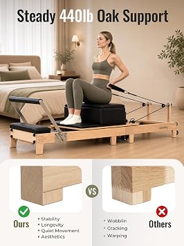 LeisureKing Wooden 91 Foldable Pilates Reformer Machine for Home Workout