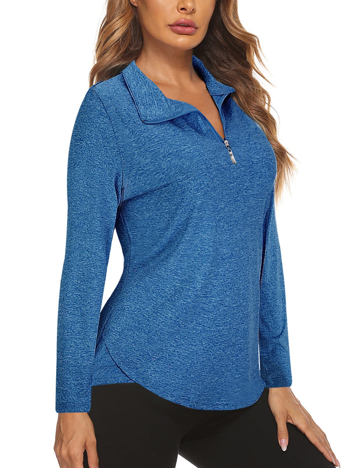 KoscacyLong Sleeve V Neck Half Zip Golf Pullover for Ladies Gym Training Outdoor Sports Workout Tennis Top, Purple Geometry