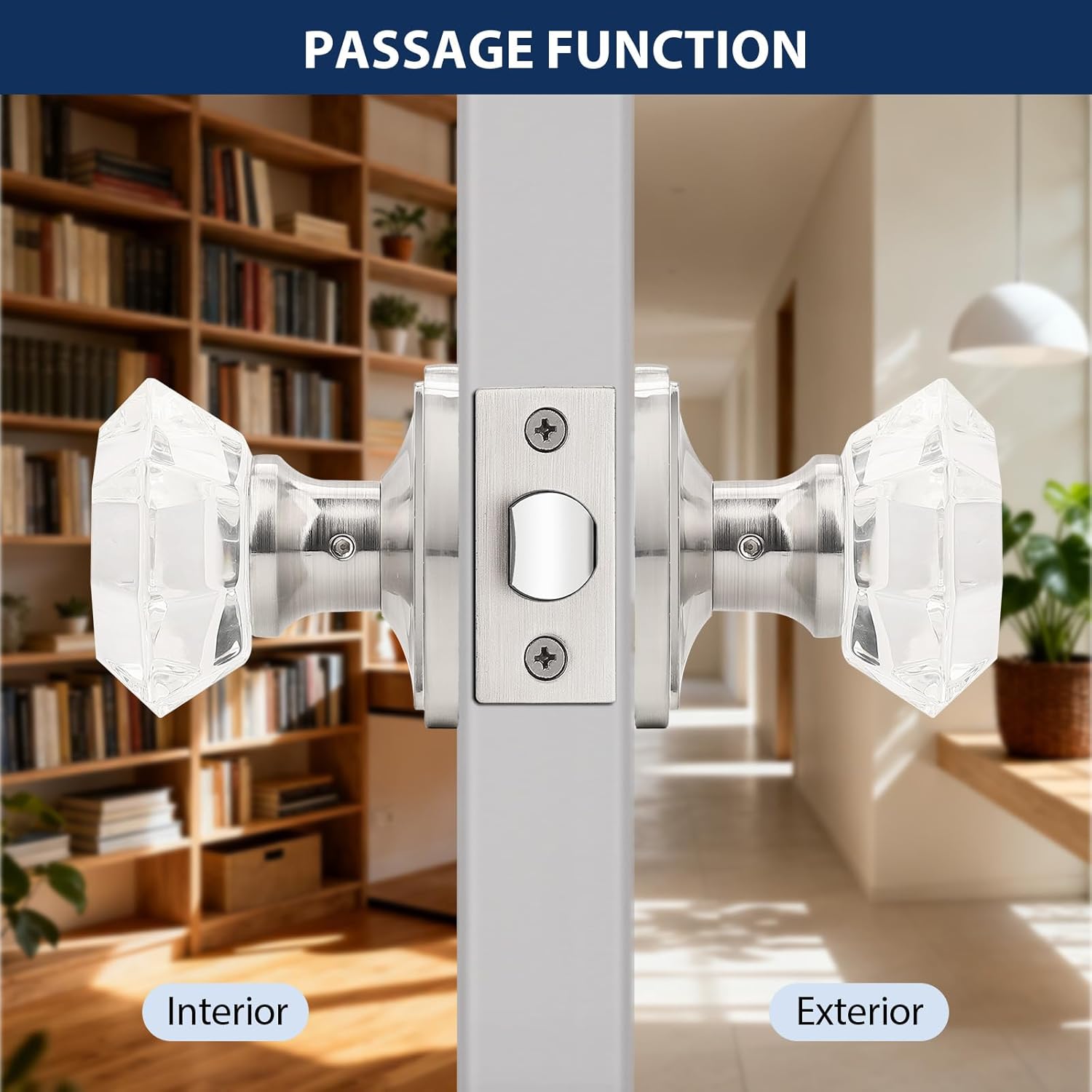Orger Passage Door Knobs,Modern Glass Door Knobs, Keyless Stain Nickel Interior Door Handles Zinc-Alloy Heavy Duty for Closet Hallway 5Pack