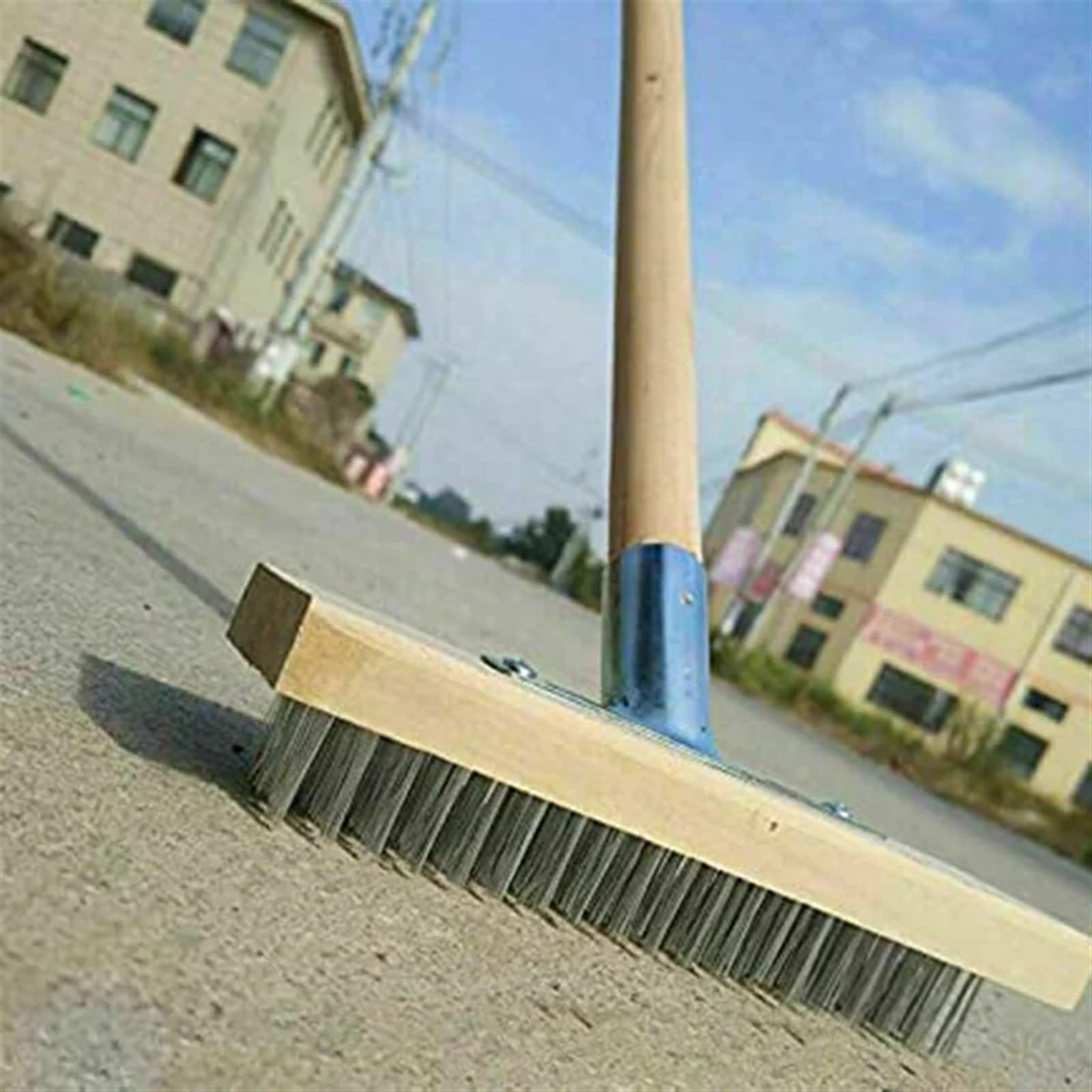 Besen Draußen Drahtbürste aus rostfreiem Stahl mit langem Griff, Industrie-Haarbodenbürste mit harten Borsten, Fabrik, Hof, Straße