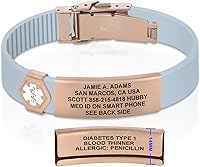 Vista 56 de Divoti Pulsera de identificación de alerta médica grabada personalizada, grabado láser de doble cara, pulsera de silicona, cierre de seguridad