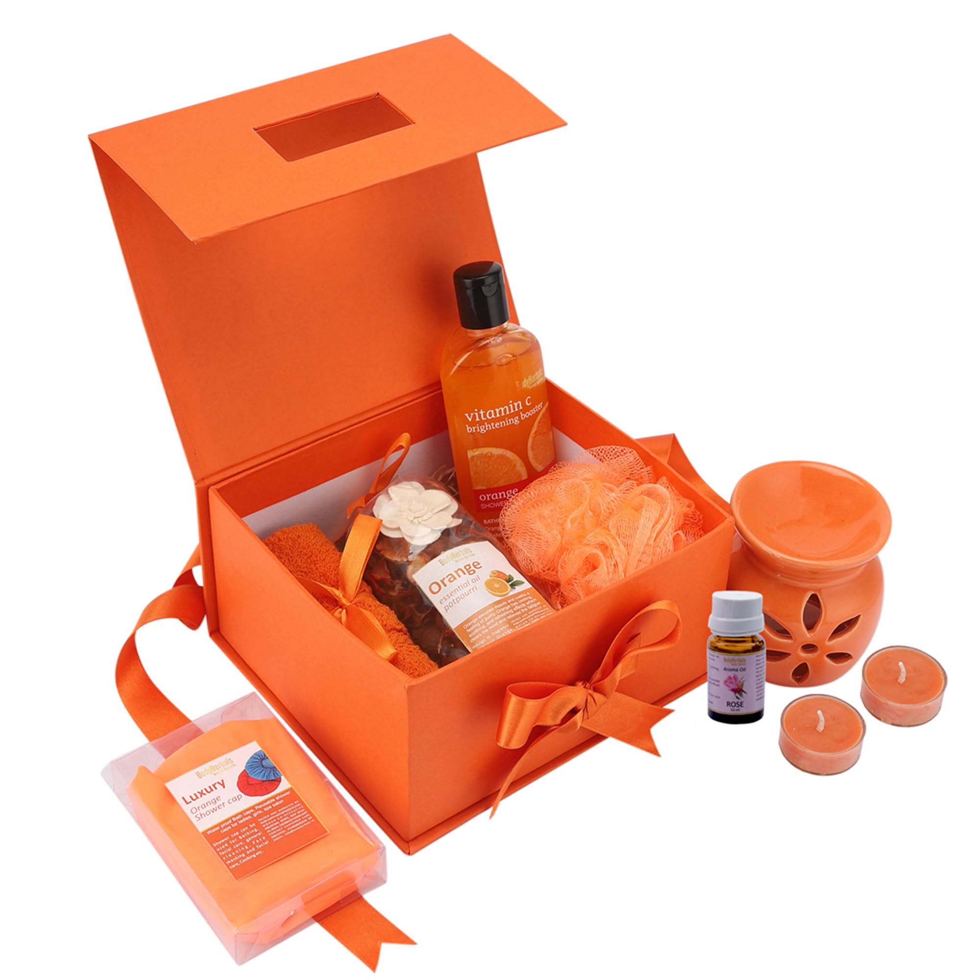 BodyHerbals Orange Bath and Body Care Gift Set for Women and Men| Luxury Skin Care Kit with Spa Accessories | Gift Box Hamper For Couple| 8 Pcs| Luxury Gift for Birthdays, Anniversaries, Wedding and Special Celebrations| 100 % Vegan-image-19