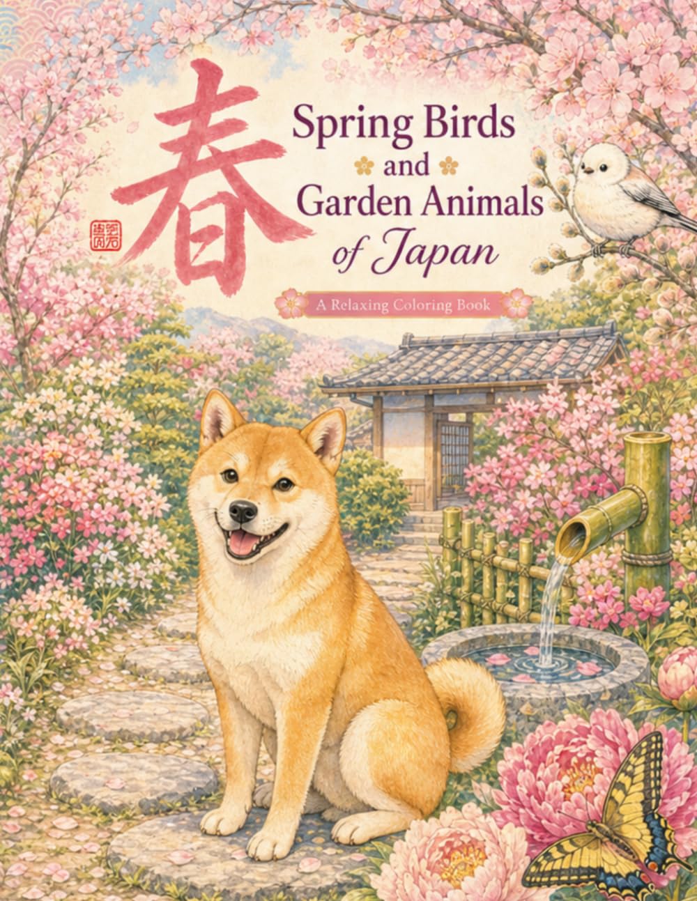 A coloring book: Spring Birds and Garden Animals of Japan: A Relaxing Coloring Book of Spring Birds, Gentle Wildlife, and Peaceful Garden Scenes