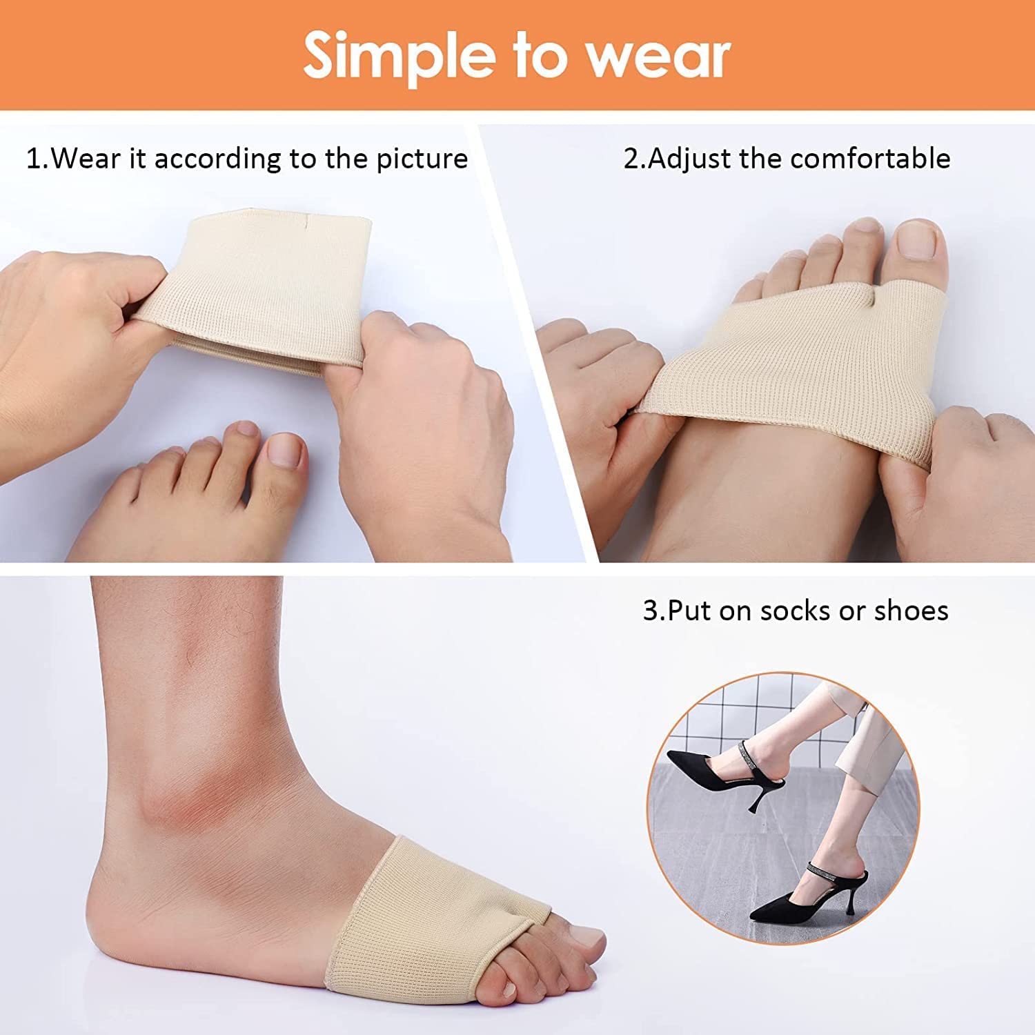 REDITEX forefoot pads for pain relief hallux valgus support for bunion forefoot Sleeve pads, metatarsal pads for men and women with ball of foot cushion (1 pair) Beige 3