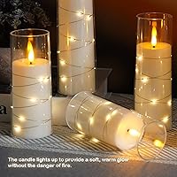 Vista 4 de Flameless Candles Battery Operated,5 Pcs Acrylic Flickering LED Candles with Remote,with Embedded Star String Flameless Pillar Candle,Home Decor