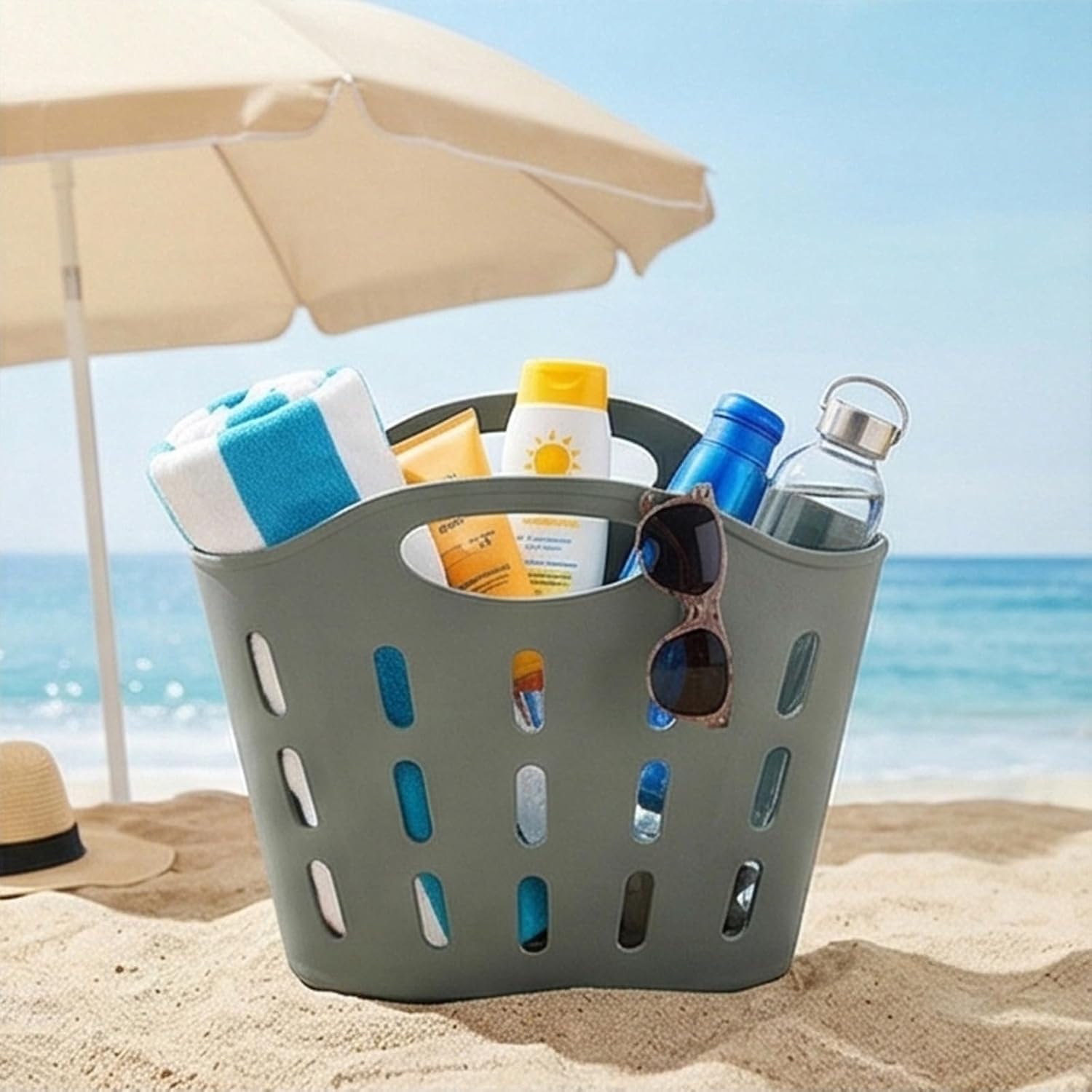 Lazy sundaze Large Beach Bag | Waterproof Getaway Rubber Tote with Zipper Pocket for Travel, Pool, Boat, Groceries, Sports - Image 6