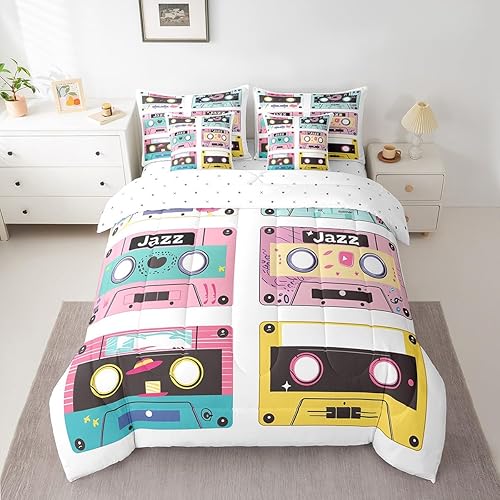 Miniatura 14 de Erosebridal Juego de ropa de cama retro con música de Memphis, 7 piezas, tamaño matrimonial de los años 80 y 90, ropa de cama en una bolsa con