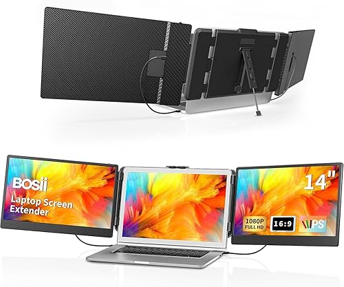 BOSII Extensor de pantalla portátil de 14 pulgadas, triple IPS FHD 1080P HDMIUSB-ATipo-C, monitor extendido para portátiles (longitud máxima 15.94