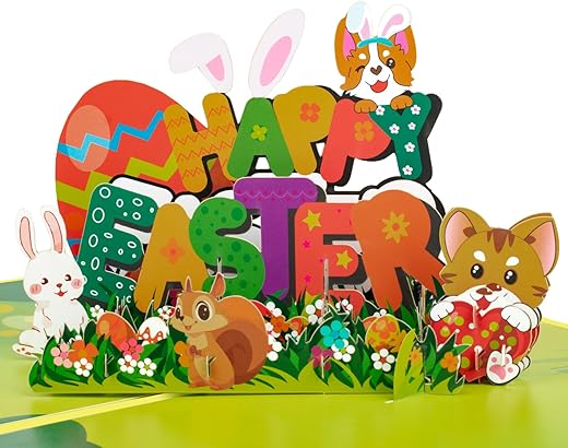 GREETING ART Easter Pop Up Card,Happy Easter Card,Easter Bunny With Eggs 3D Greeting Card,Religious Easter Card,Funny Easter Gifts for Kids,Son,…