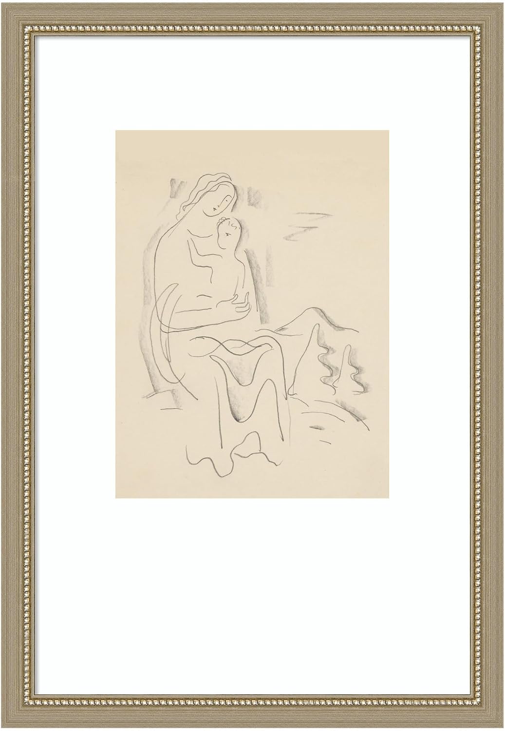 Kate and Laurel Framed Wall Art Print Motherhood 1937 Mikulas Galanda by Nostalgia Prints, 18 x 26, Belmont Distress Silver Frame, Modern Contemporary, Person Art for Wall Decor