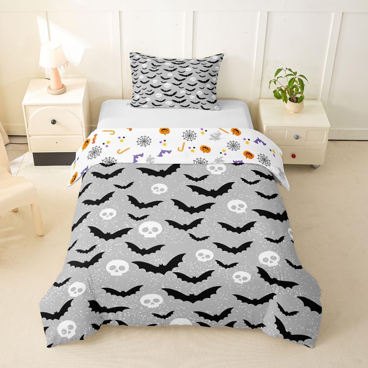Erosebridal Pink Black Bat Duvet Cover Toddler Size