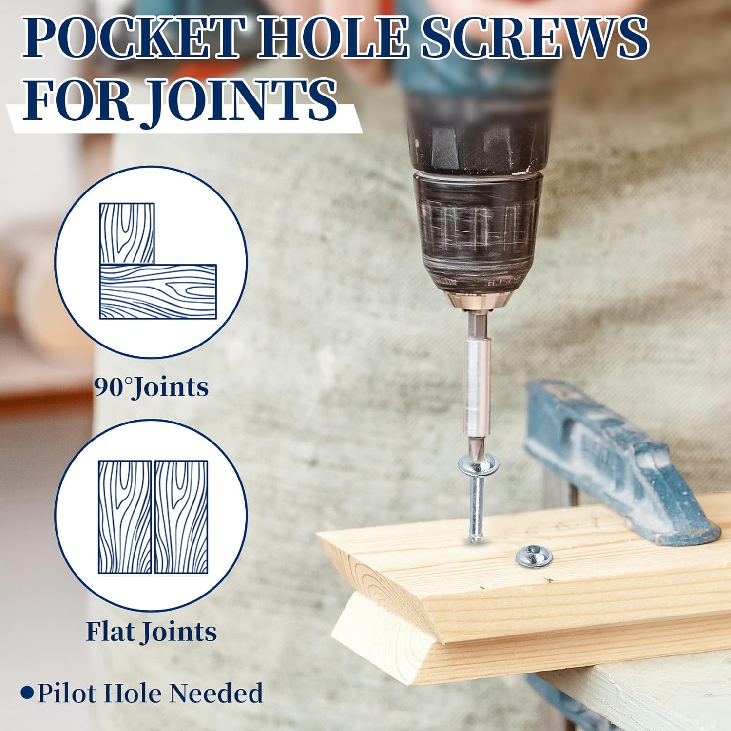 Pocket Hole Screws 2-1/2 Inch, Goobetter Pocket Screws #8 x 2-1/2" 600 Pcs, Washer Head with Square Drive, Coarse Thread Wood Screws, Zinc Plated, for Indoor Use, 100MM Drive Bit Included - Image 5