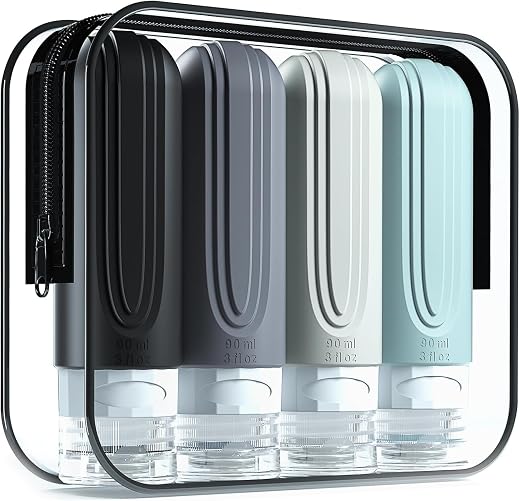 Glivary travel Bottles Kit for Toiletries Organizer BPA Free 90ml Silicone Size Containers Portable Bottle Accessories for...