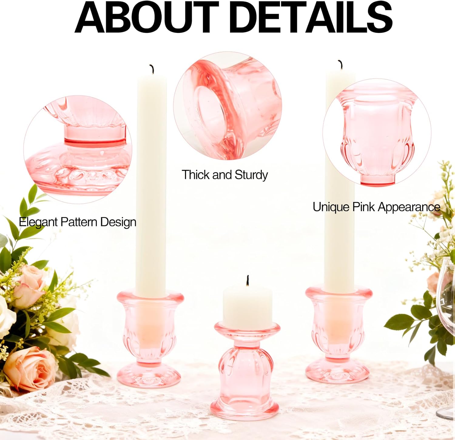 XXXFLOWER Candle Holder Taper Candle Holders Glass Candlestick Holders for Valentine's Day Wedding Party Birthday Holiday Décor Candelabra for Table Centerpiece Home Decor Gift(6 Pcs,Pink) - Image 3