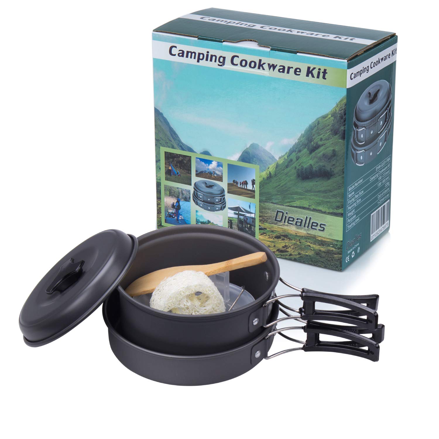 Campeggio Pentole, Camping Stoviglie Kit Camping Cookware Kit Utensili da Cucina Set per Campeggio per attività all'Aperto, Escursionismo, Trekking,Campeggio, Adatto per 1-2 Persone