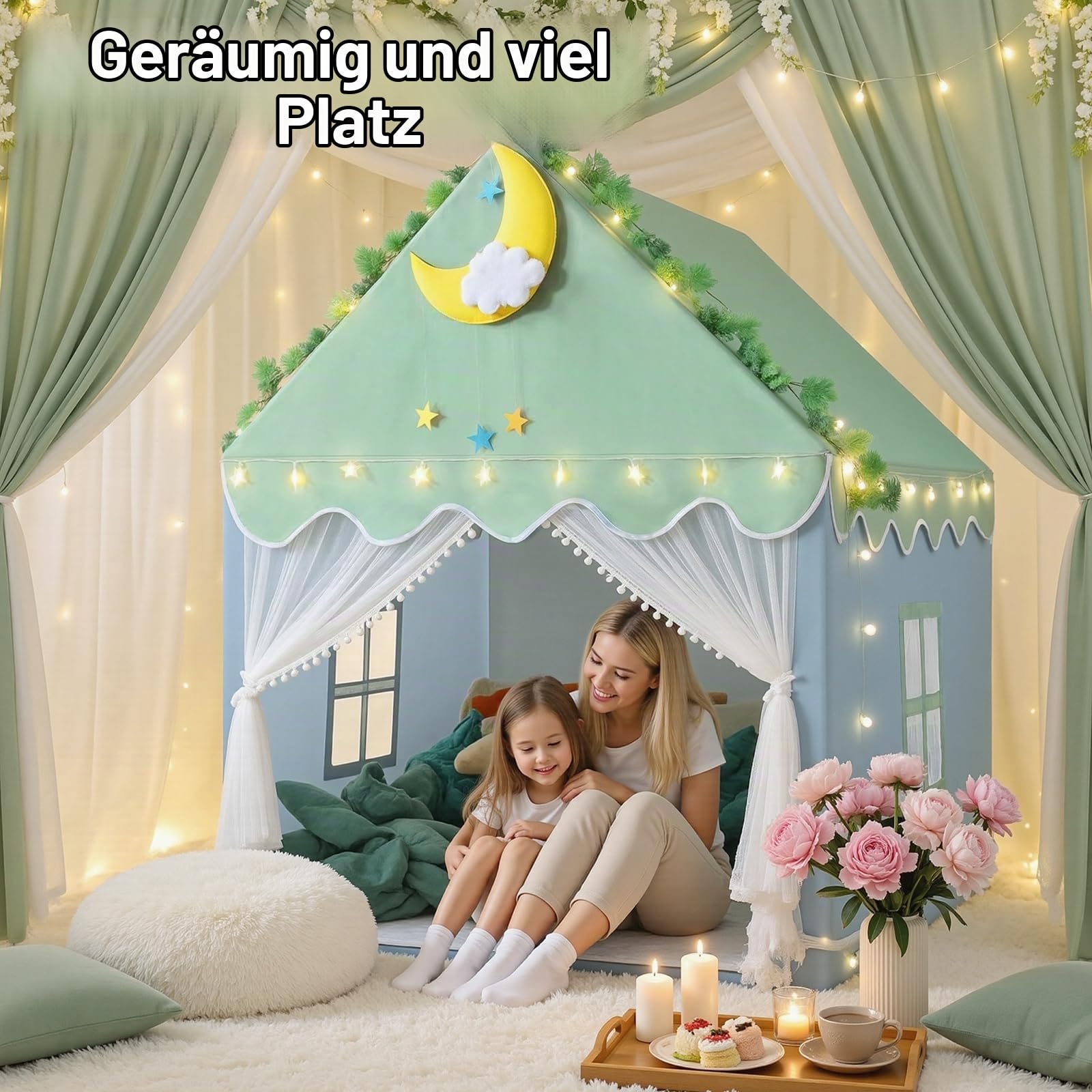 Wilwolfer Kinderzelt mit Matte: Kinderspielzelt für Kleinkinder - Kinderzelte für drinnen und draußen, Prinzessinnenspielhaus für Mädchen und Jungen, Spielzeughaus, (Grün)