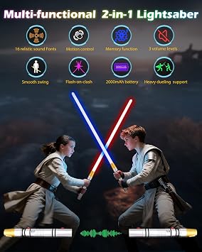 Lightsaber, Heavy Dueling Light Sabers for Adults, 16 Sound Fonts, 12 RGB Colors, Motion Control, Smooth Swing Double-Bladed Lightsabers, Metal Hilt Lightsaber 2pack for Birthday Xmas Gift