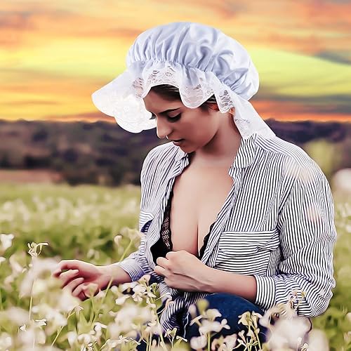 Miniatura 4 de ZJoey White Mob Cap Costume Pioneer Bonnet Women's Colonial Bonnet Lace Frilly Grandma Night Hat Accessories