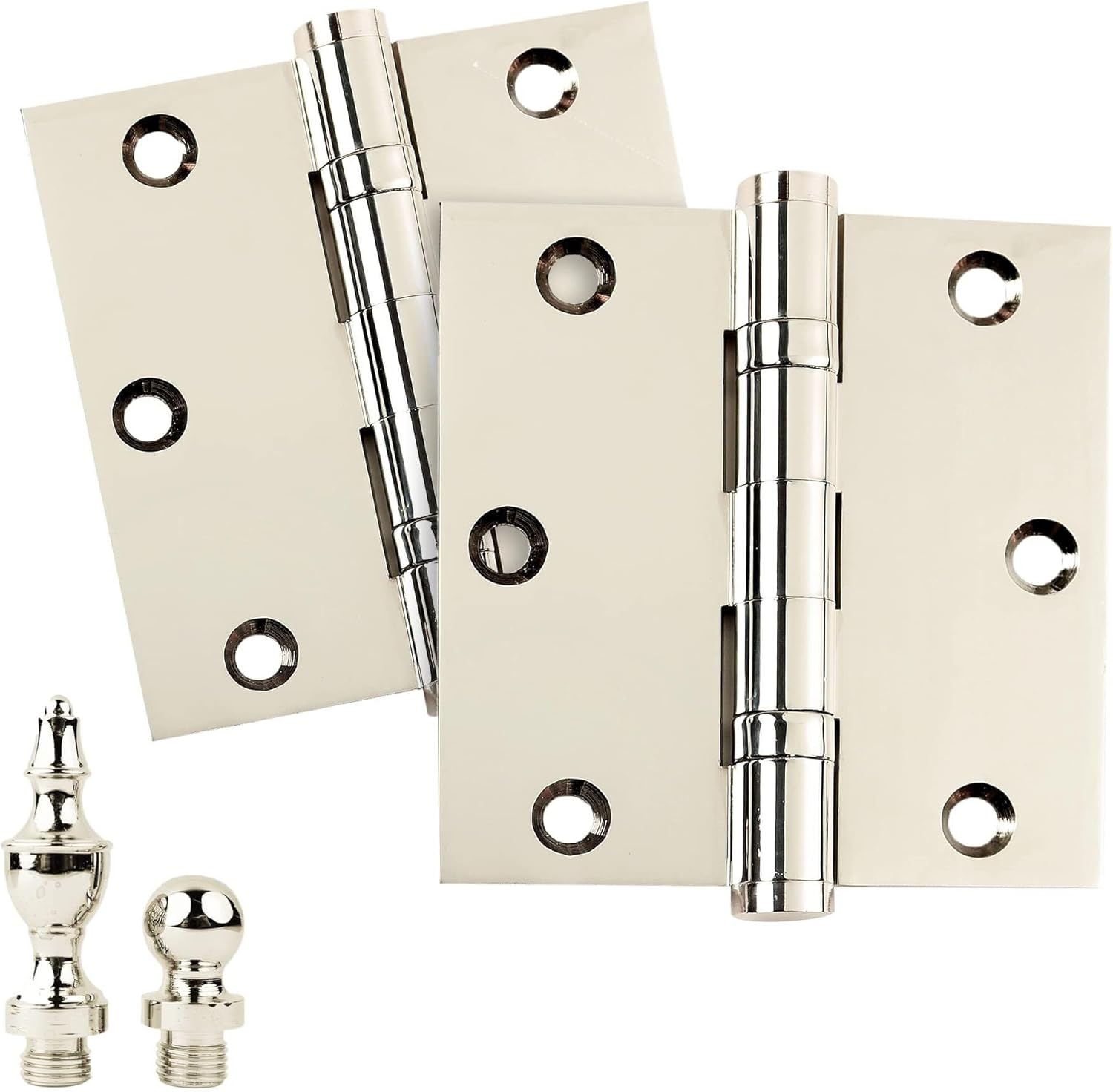 EMBASSY Door Hinge Solid Brass - 3.5 x 3.5 Inch, Heavy Duty, Polished Nickel, Ball Bearings, Rust Resistant Pin, Architectural Designer Grade, Home Improvement, 2 Pack
