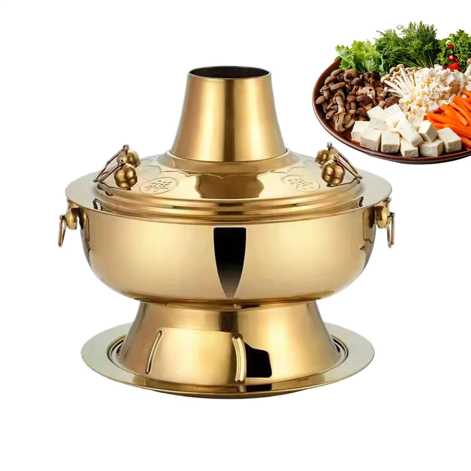 Hot Pot Holzkohle Edelstahl Kochgeschirr mit gleichmäßiger Erwärmung | Outdoor Suppenkocher Für Hausbesitzer Wohnung Familienessen Partys Camping Picknick Restaurant Hochzeitsbankett