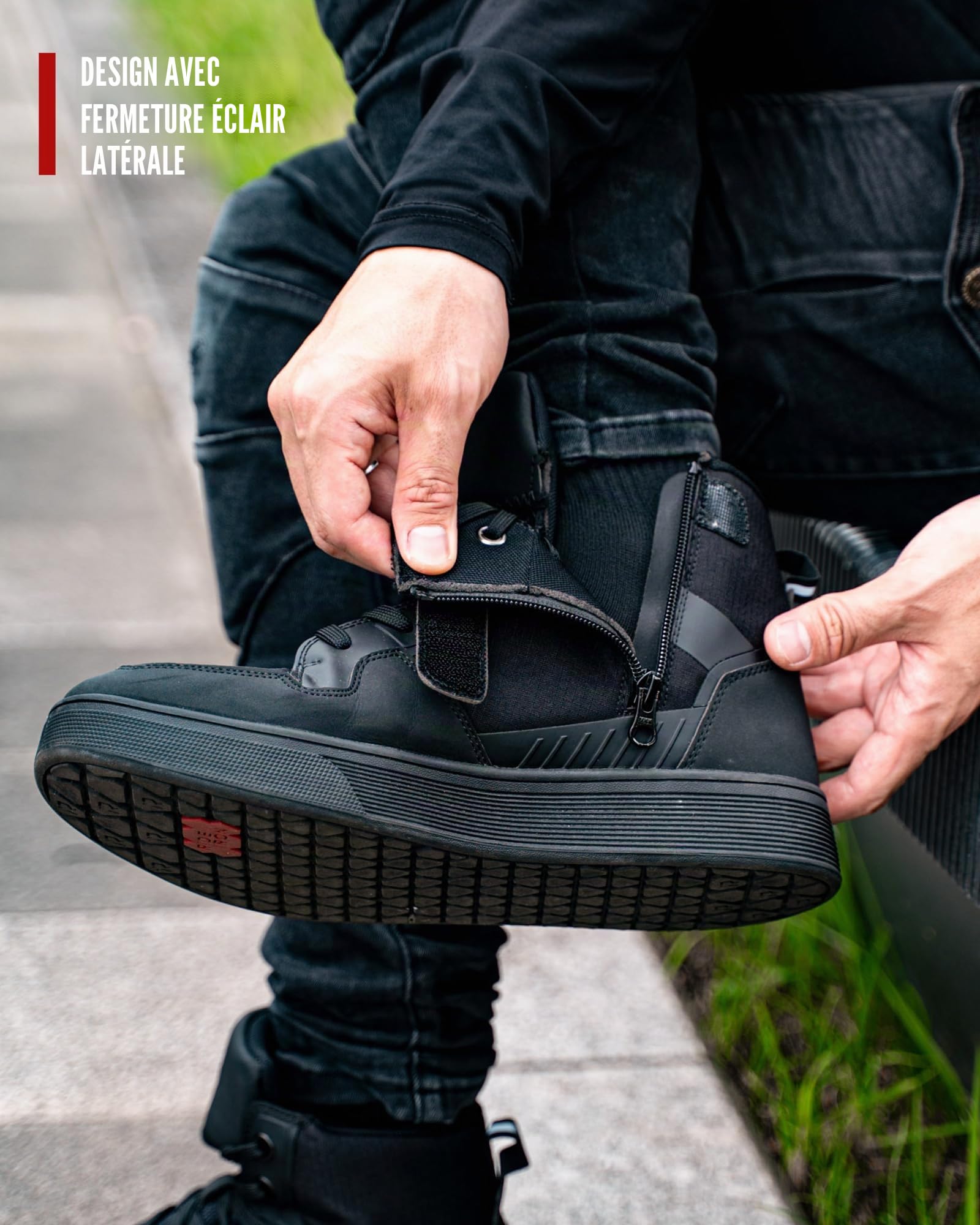 RIDEIRON Chaussures Moto Bottes Moto Hommes Normes CE | Semelle épaissie Adaptées à Toutes Les Saisons Imperméables Antidérapantes Respirantes à la Mode et Cnfortables Noir