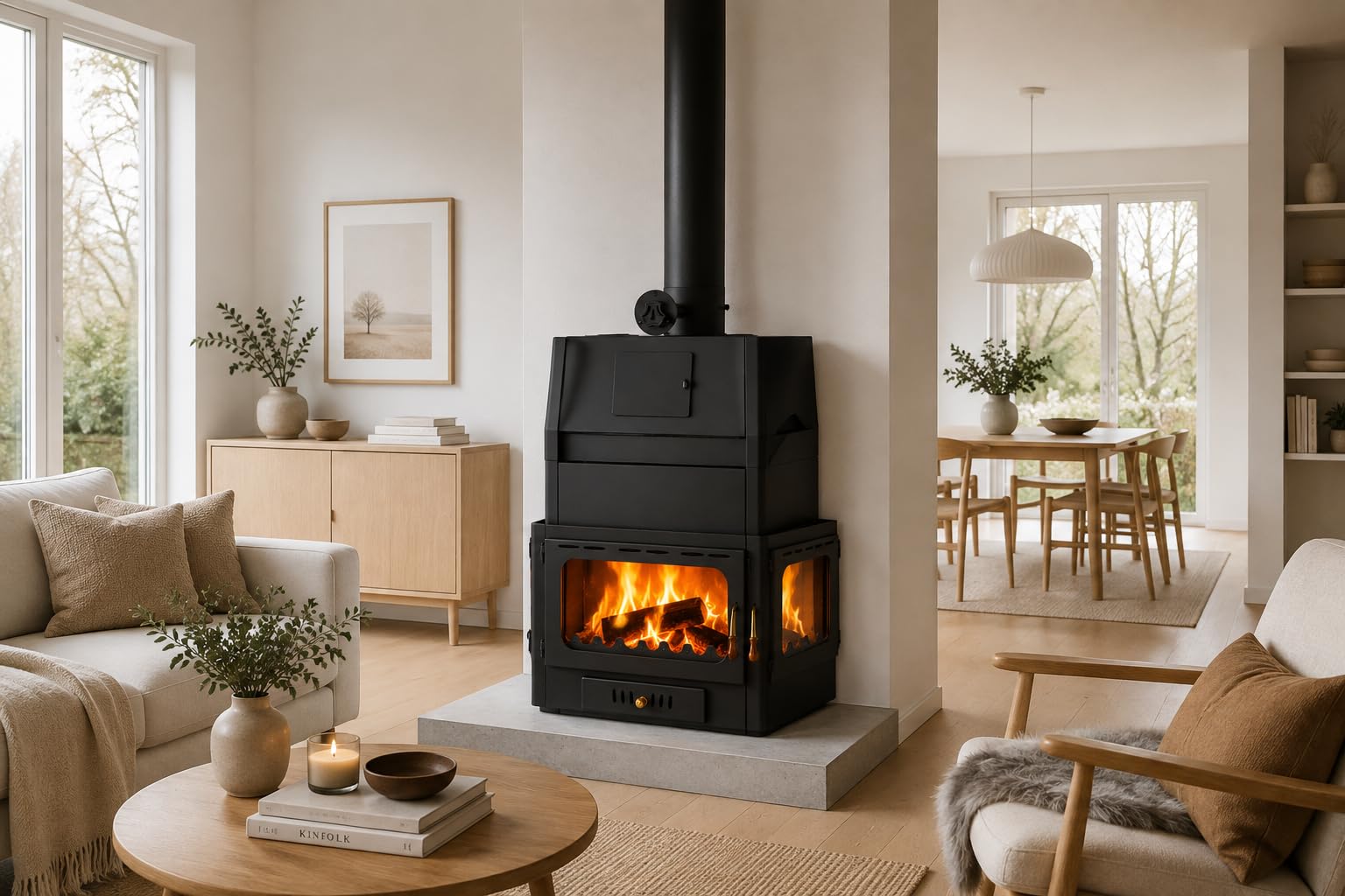 Inserto per camino Prity A, 14,2 kW, inserto per stufa a legna A+, tubo fumo, diametro 200 mm, ampio focolare | alta efficienza