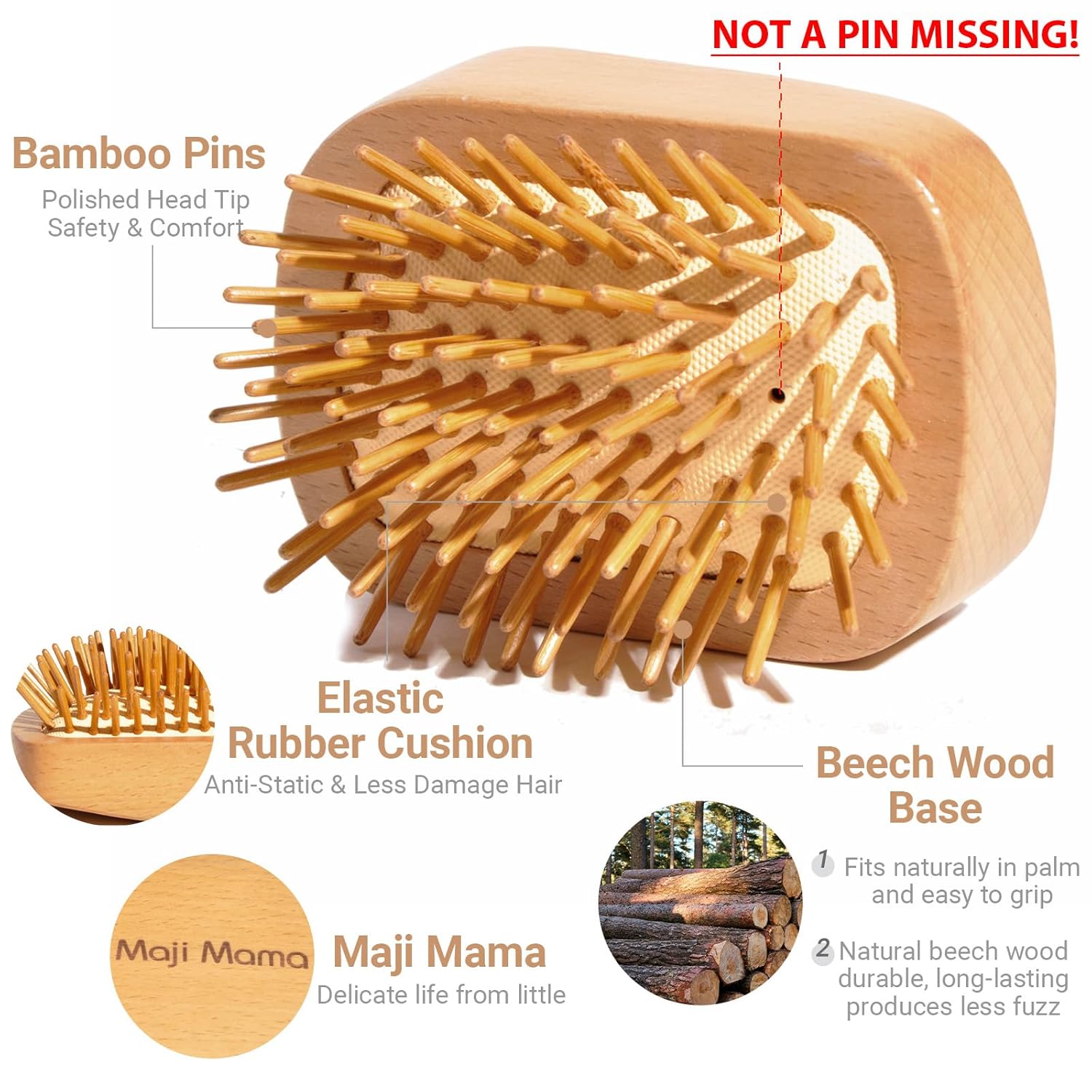 Handmade Natural Wooden Hair Brush Hairbrush with Bamboo Pins Massage Scalp & Detangling All Hair Types For Hair Growth,Scalp Massager Mini Brush No Handle Design - Image 6