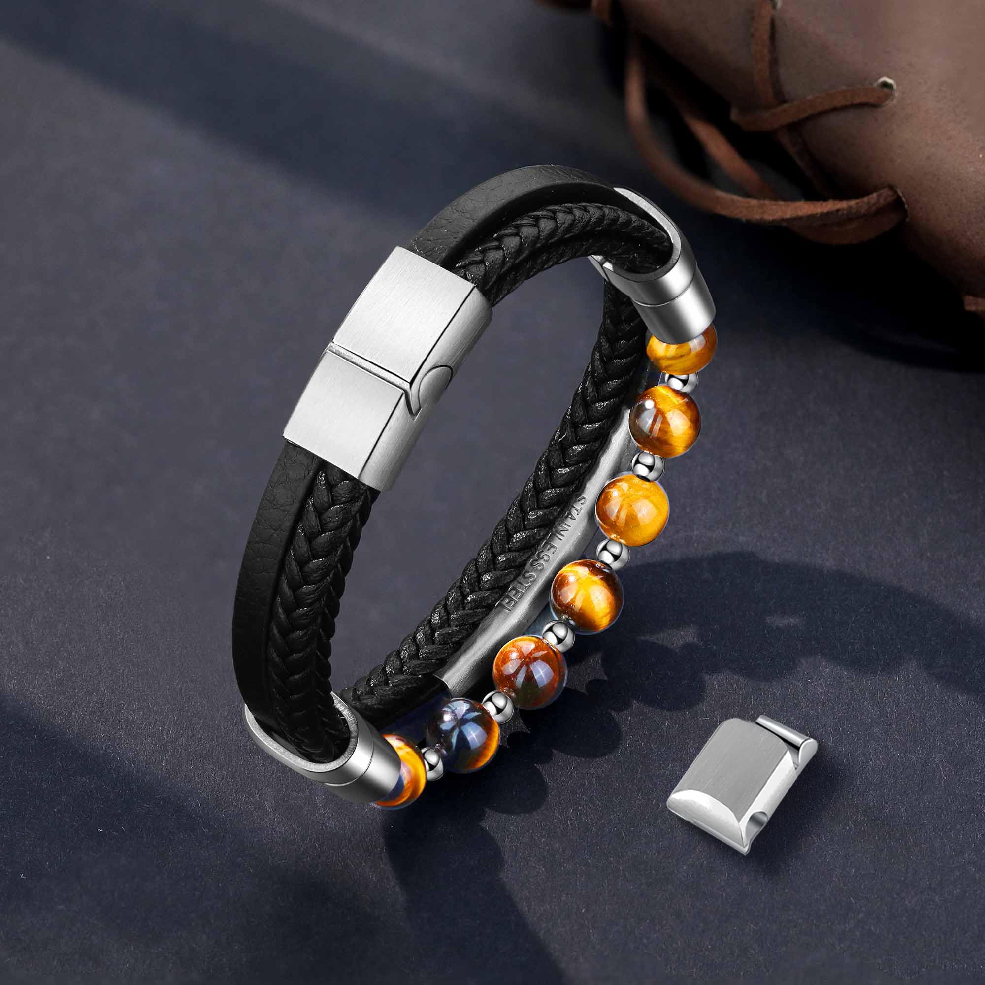 Jbniuay Regalo festa del papà Regalo Papà Bracciale Uomo DAD - Braccialetto uomo in Pelle con incisione “Il Miglior Papà” - Idee Regalo Papà Festa del Papà