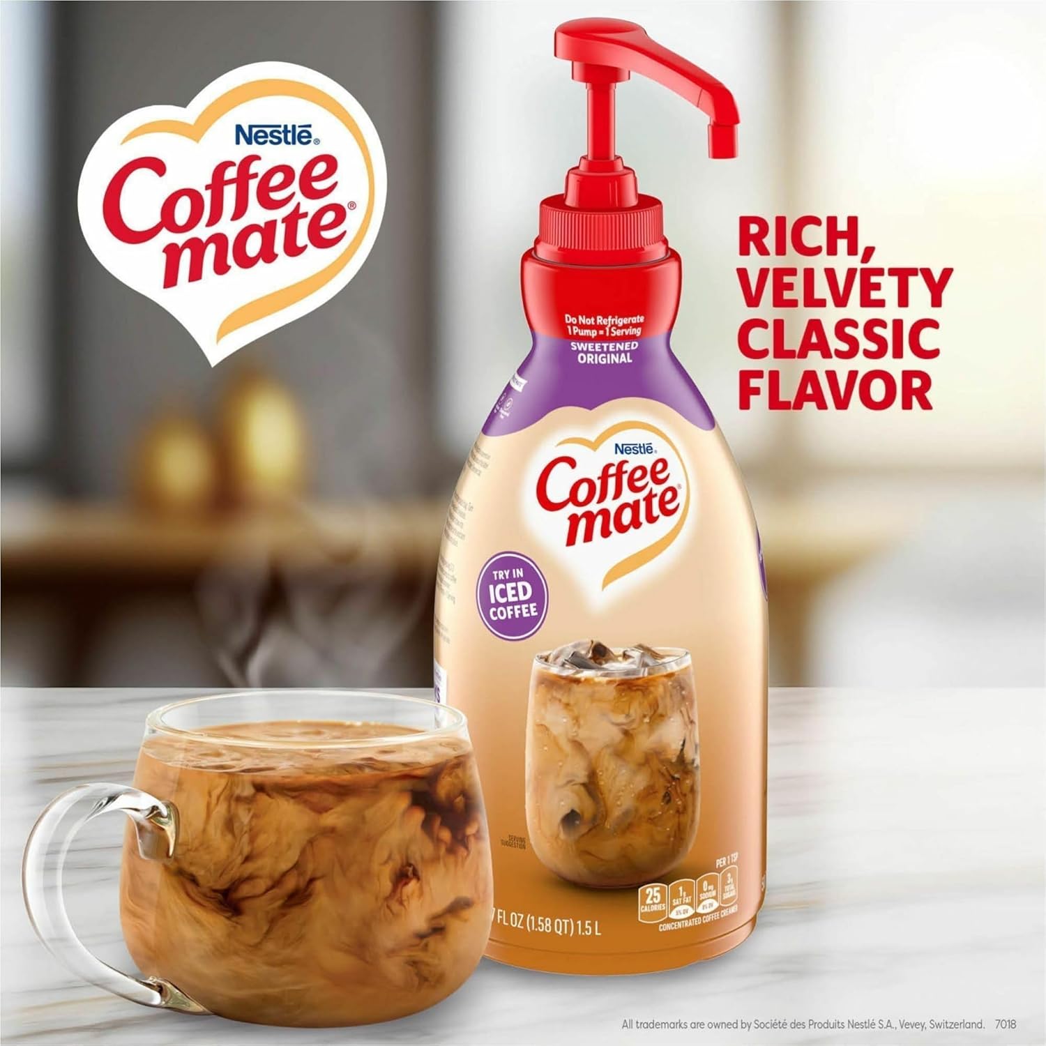(Best by JUN/2026)Coffee mate Sweetened Original Liquid Creamer Pump Bottle - Gluten-Free - Sweetened Original Flavor - 50.72 fl oz (1.50 L) - 2/Carton - 300 Serving