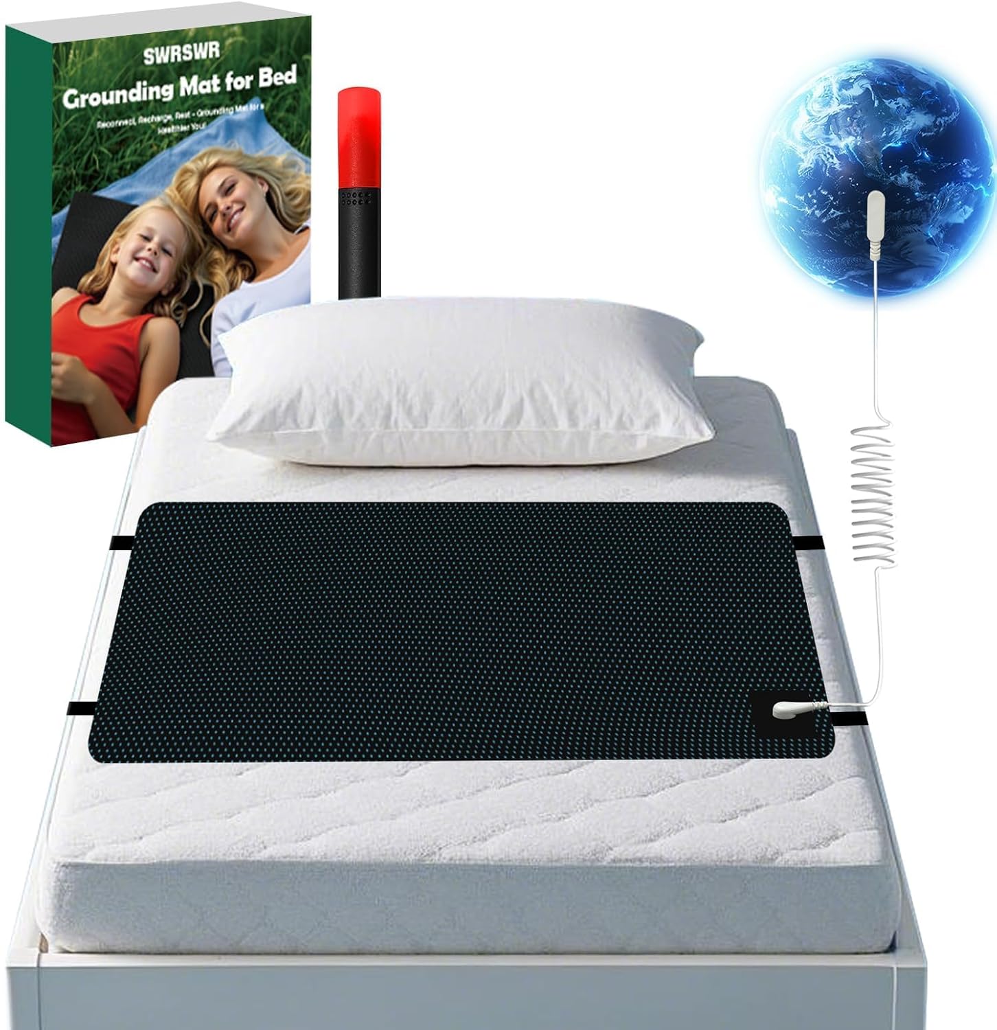 Grounding Mat for Bed: Improved Sleep and Stress Relief - Grounding Pad with Anti-Slip PU Leather - Mattress Pad Kit with Cord (Queen Size 60" x 27")
