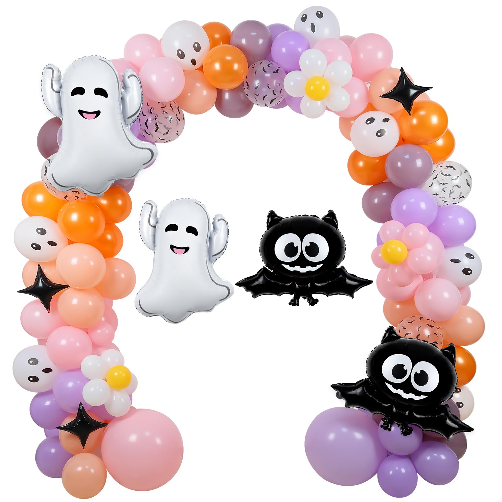 Pack Decoración Halloween - 32 Piezas (globos, Banderín, Adornos), Colores Morado, Negro, Rosa, Látex Y Cartulina