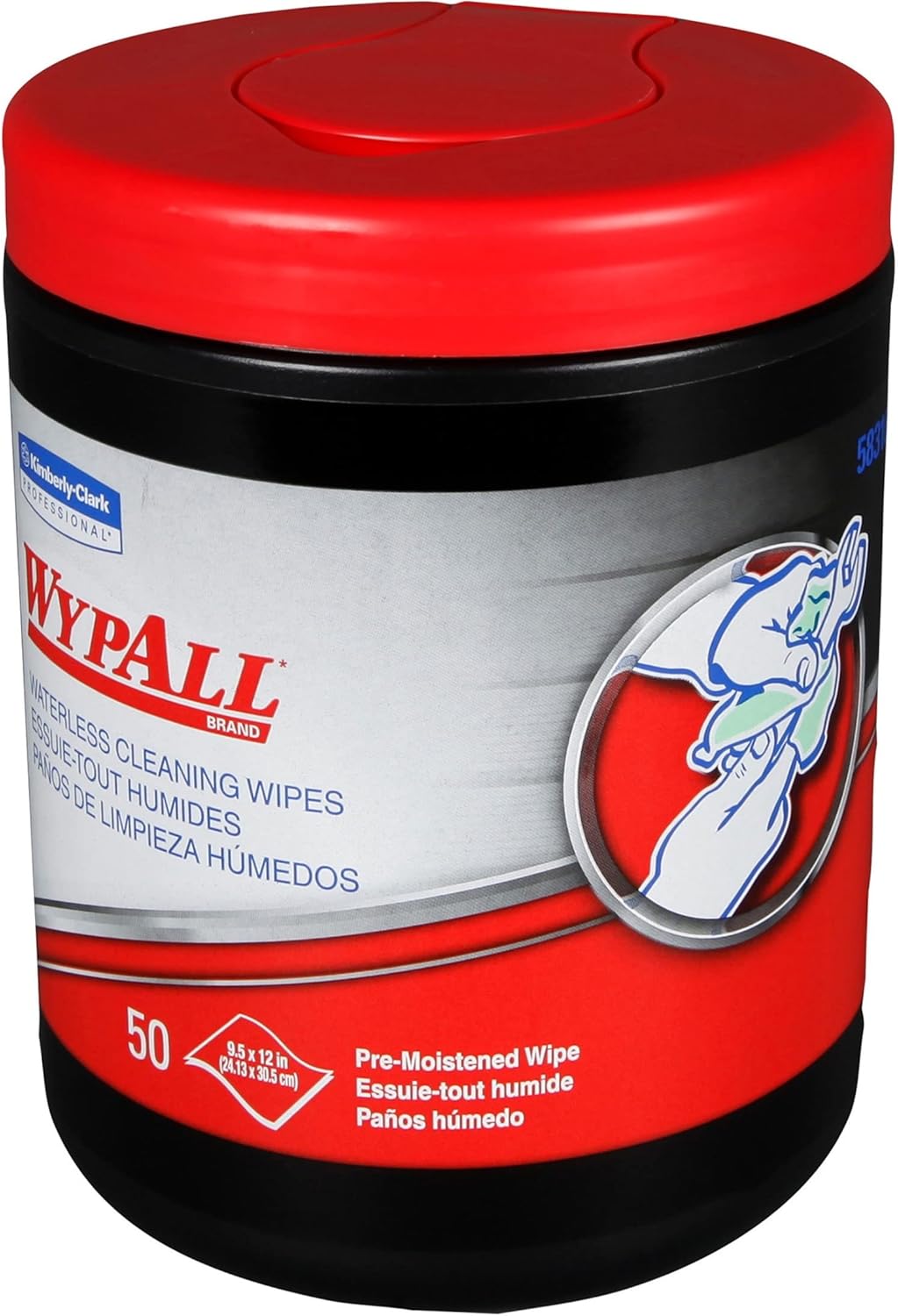 Wypall Waterless Cleaning Wipe, 12" x 10", Green 50 Count