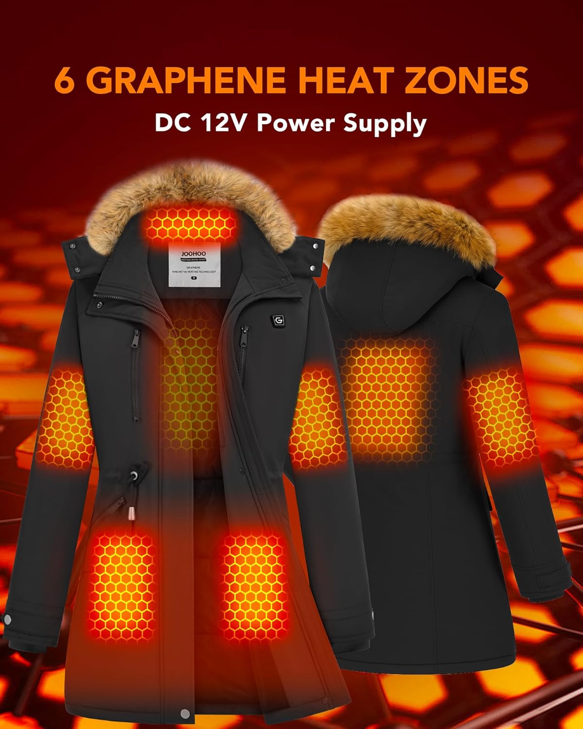 Graphene Heated Jacket Parka for Women with Rechargeable Battery Pack Included - Image 3