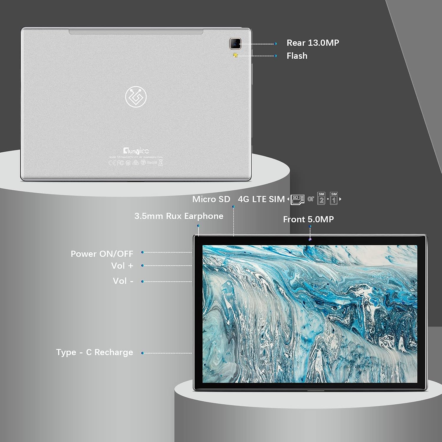 qunyiCO Y20 Tablet 10.1 Pollici Android 10 GO, 4G LTE + 5G WiFi, Dual SIM, 8000mAh, Tipo C, Octa-Core, 4GB RAM + 64GB ROM, 5.0MP + 13.0MP Doppia Fotocamera, 1280 * 800,GPS,con mouse | Tastiera e Cover qunyiCO Y20 Tablet 10.1 Pollici Android 10 GO, 4G LTE + 5G WiFi, Dual SIM, 8000mAh, Tipo C, Octa-Core, 4GB RAM + 64GB ROM, 5.0MP + 13.0MP Doppia Fotocamera, 1280 * 800,GPS,con mouse | Tastiera e Cover